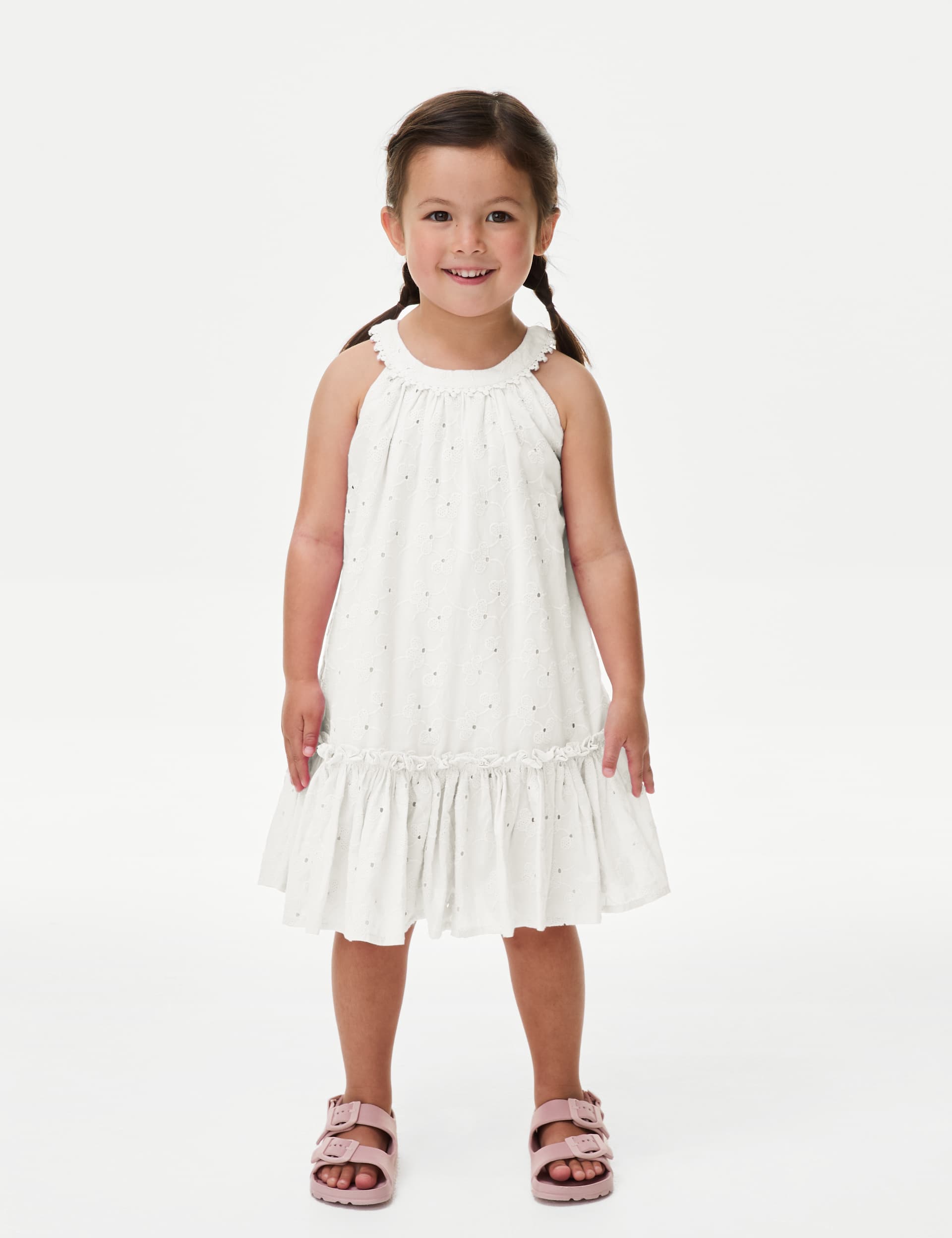M&S Girls Pure Cotton Broderie Dress (2-8 Yrs)