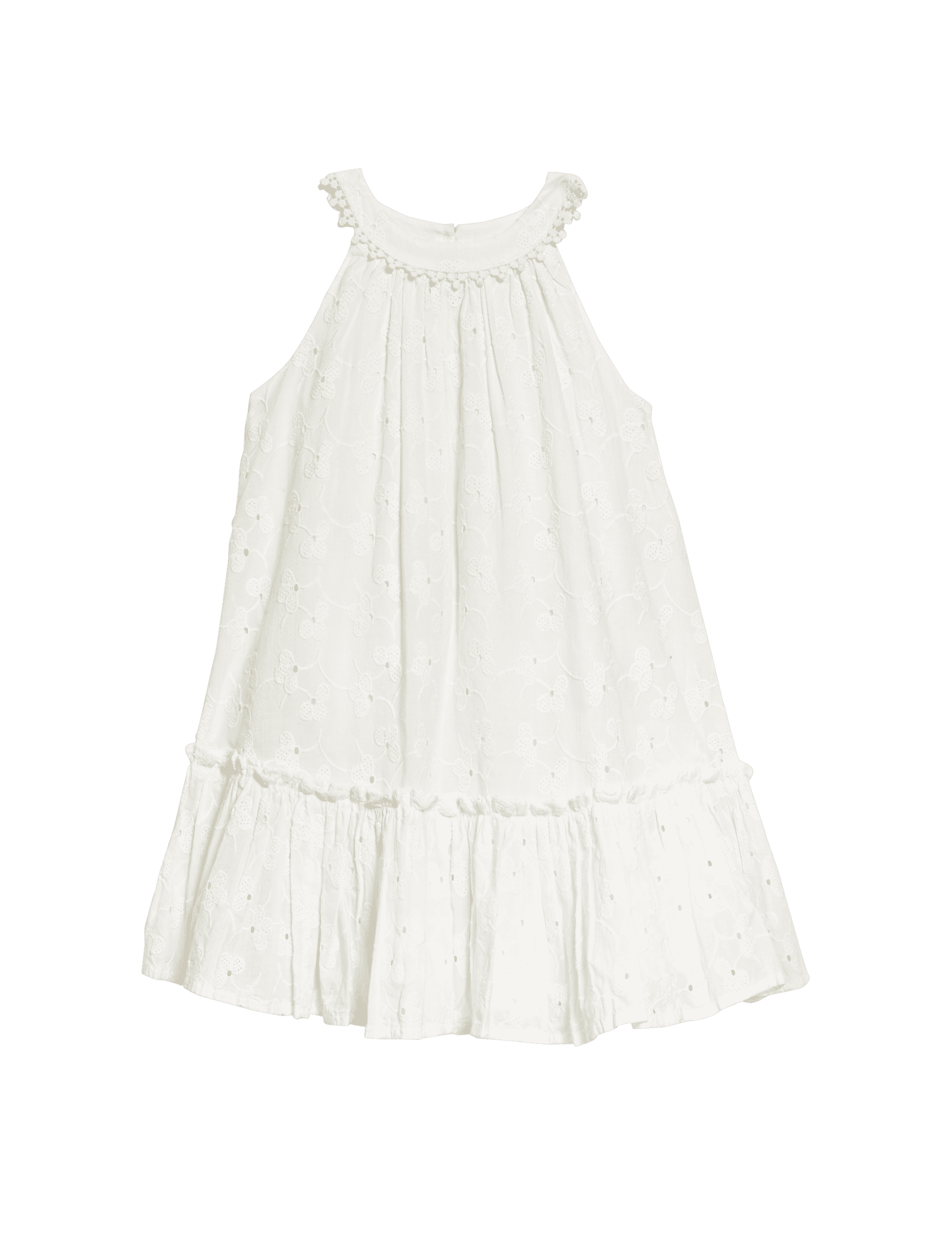 M&S Collection Girls Pure Cotton Broderie Dress (2-8 Yrs) - 3-4 Y - Ivory, Pink,Ivory