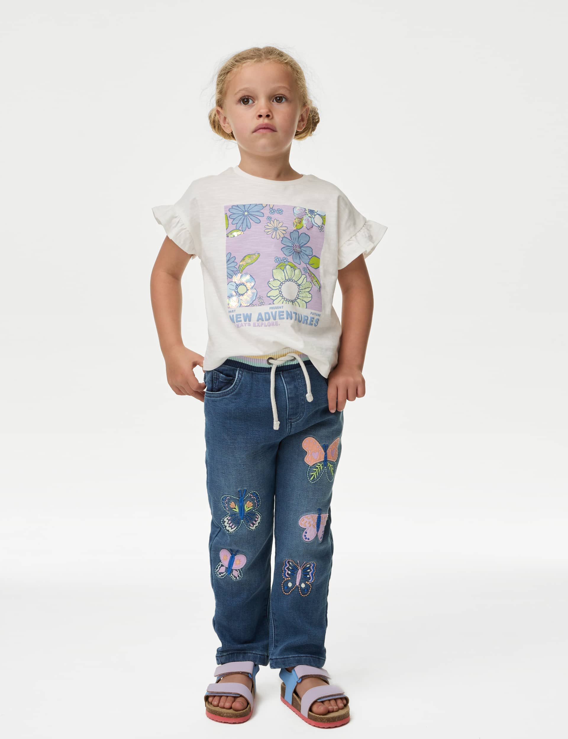 M&S Cotton Rich Elasticated Waist Jeans (2-8 Yrs) - 4-5 Y - Denim, Denim