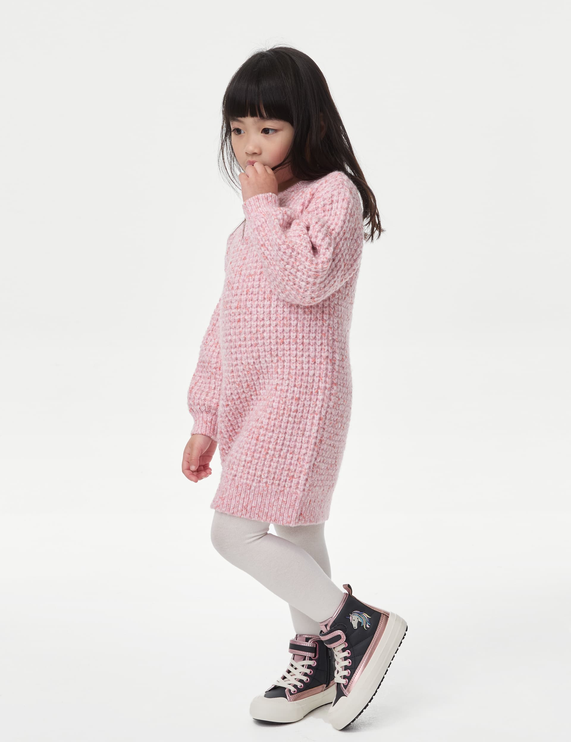 M&S Collection Girls 2pc Knitted Dress with Tights (2-8 Yrs) - 3-4 Y - Pink Mix, Pink Mix