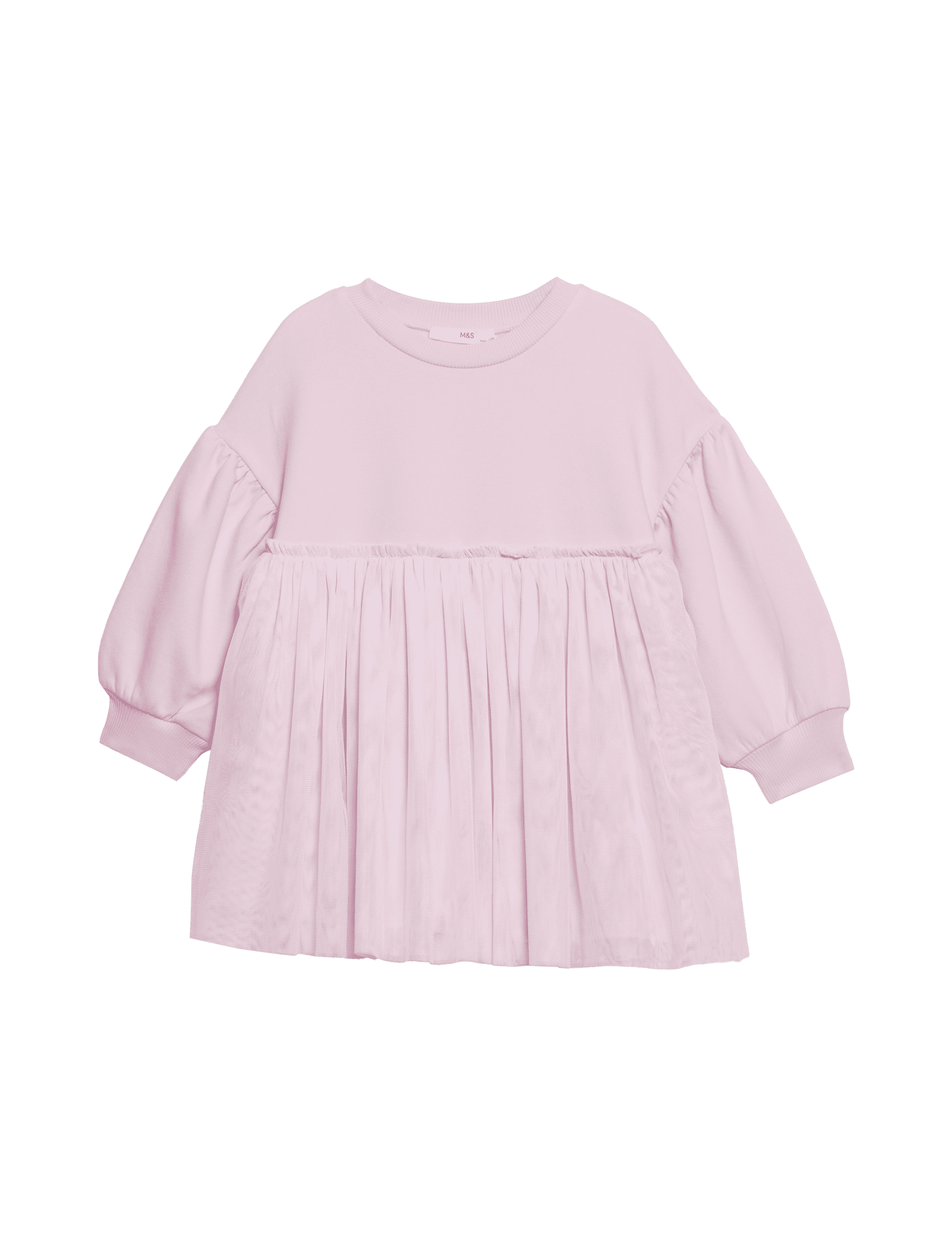 M&S Collection Girls Cotton Rich Tulle Sweatshirt Dress (1-8 Yrs) - 12-18 - Pink, Carbon,Pink