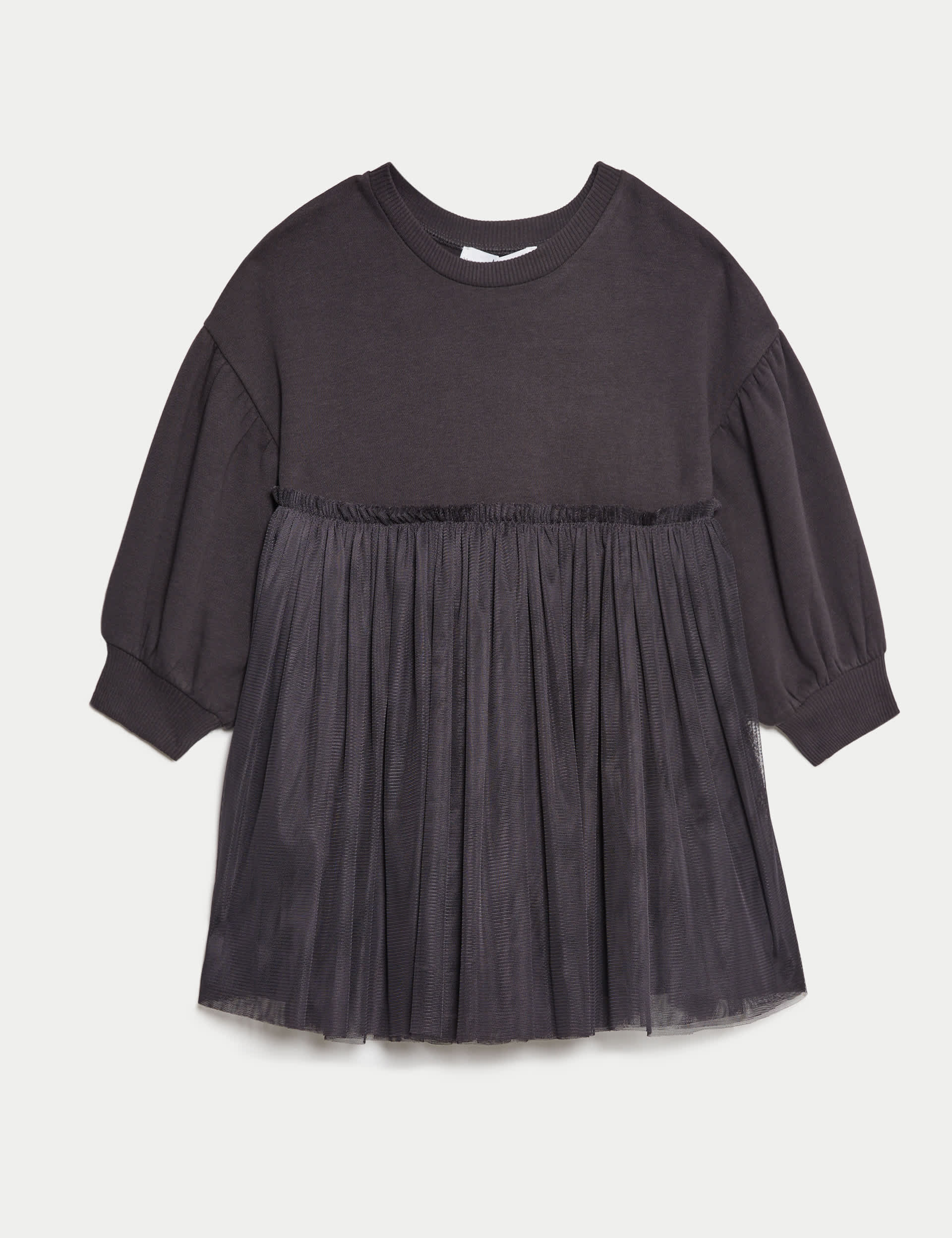 M&S Collection Girls Cotton Rich Tulle Sweatshirt Dress (1-8 Yrs) - 5-6 Y - Carbon, Carbon,Pink