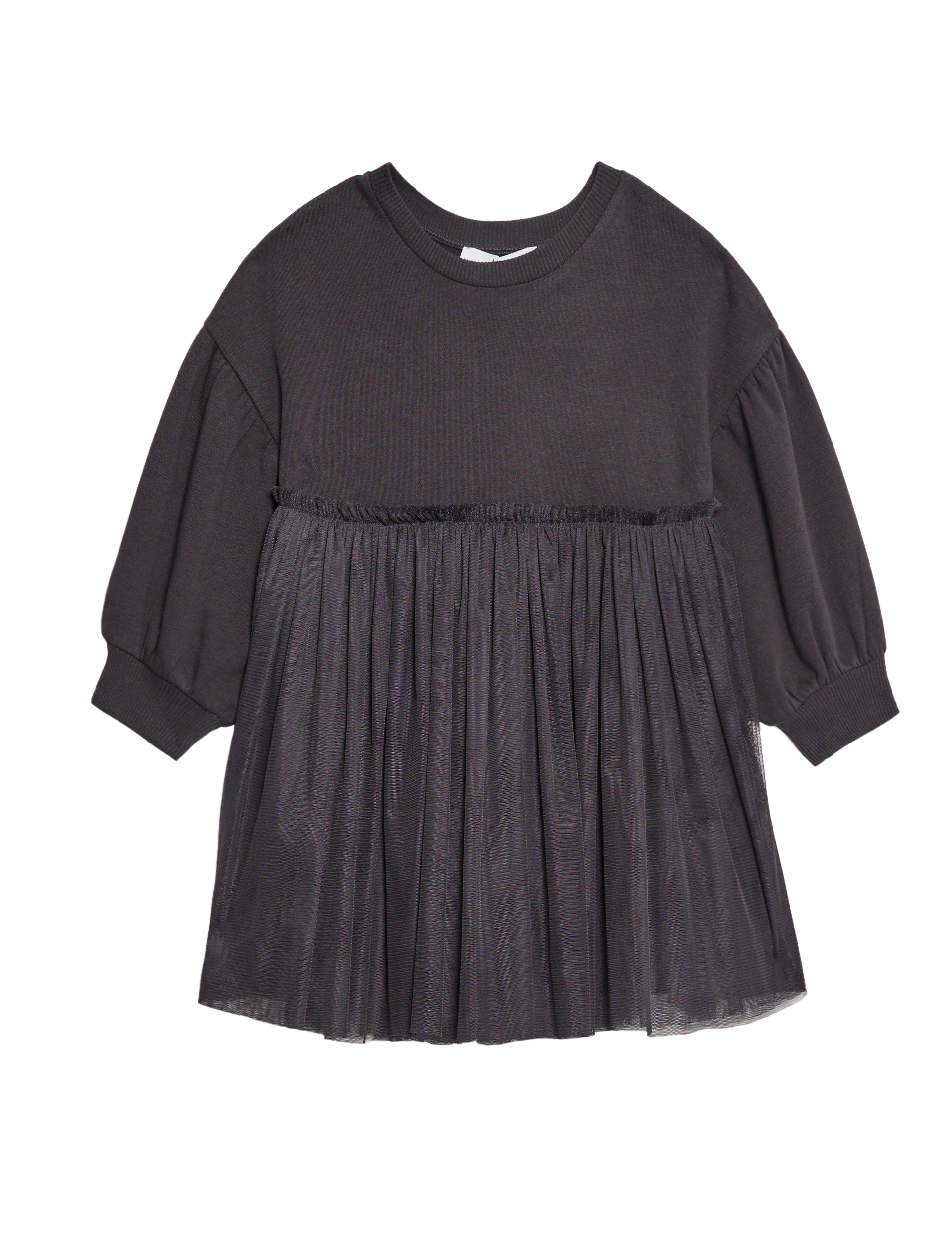 M&S Collection Girls Cotton Rich Tulle Sweatshirt Dress (1-8 Yrs) - 5-6 Y - Carbon, Pink,Carbon