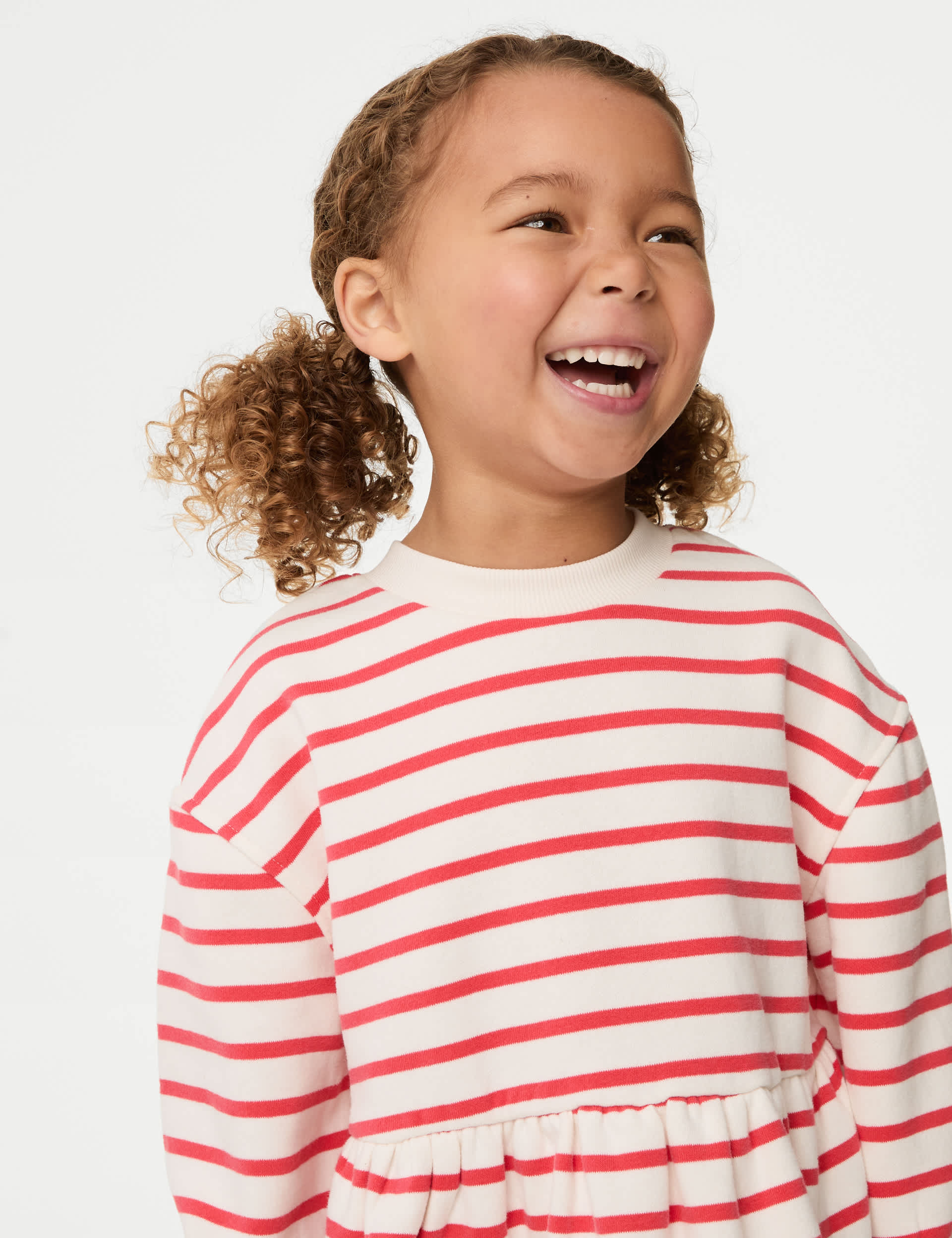 M&S Collection Girls Cotton Rich Striped Jumper Dress (1-8 Yrs) - 4-5 Y - Red, Red