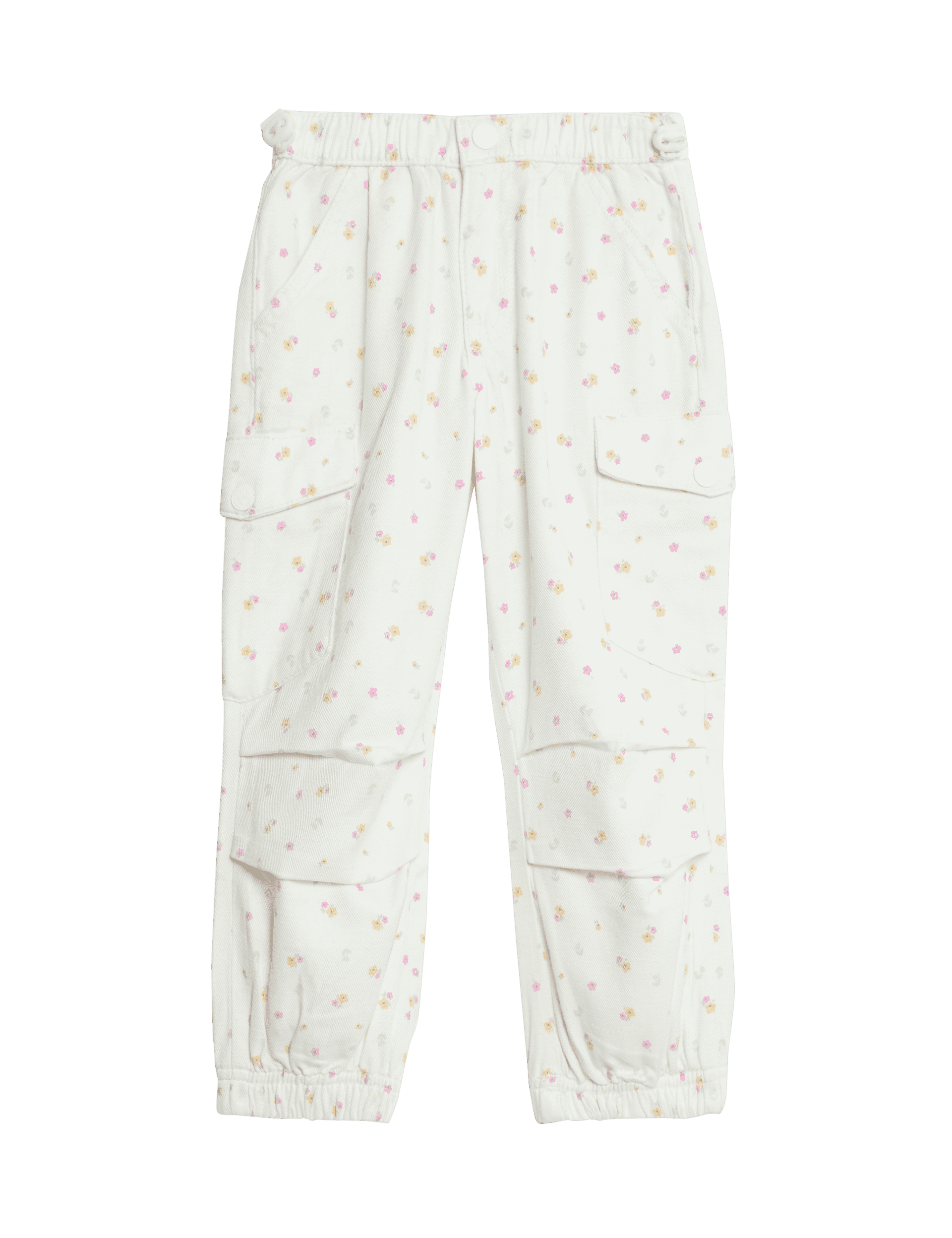 M&S Collection Girls Cotton Rich Ditsy Floral Parachute Trousers (2-8 Yrs) - 4-5 Y - Ecru, Ecru