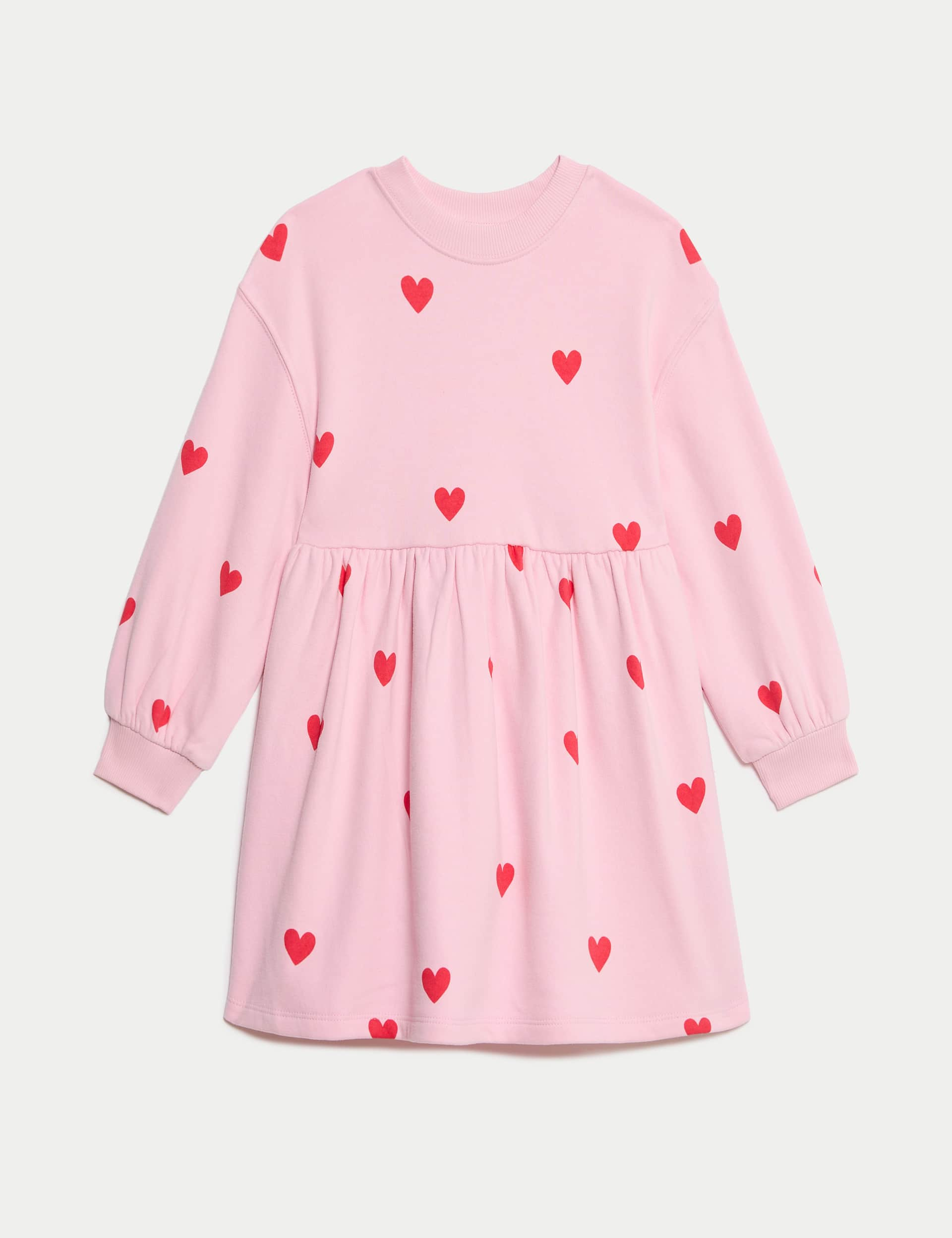 M&S Collection Girls Cotton Rich Heart Jumper Dress (1-8 Yrs) - 2-3 Y - Pink, Pink