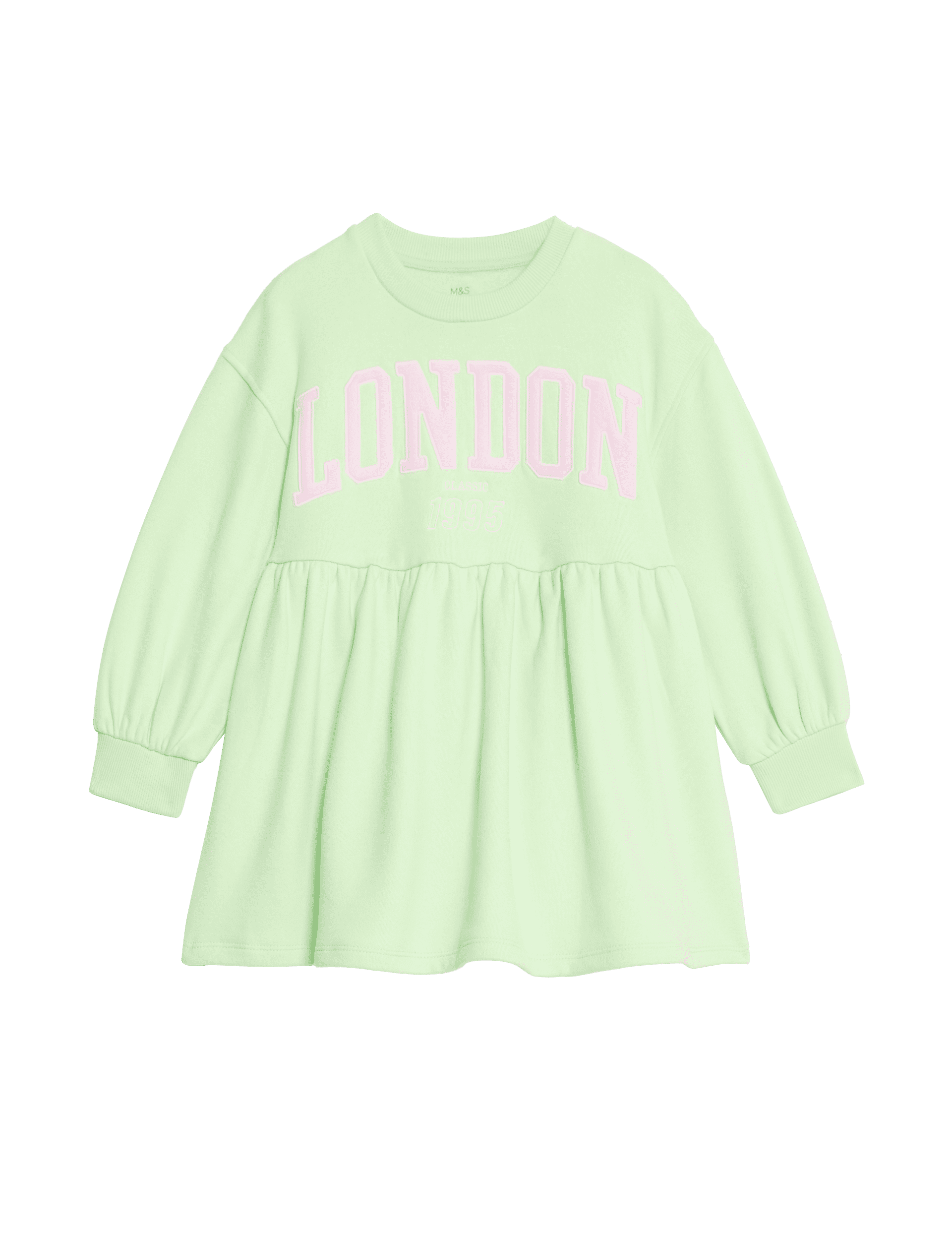 M&S Collection Girls Cotton Rich Slogan Jumper Dress (1-9 Yrs) - 2-3 Y - Pale Green, Pale Green