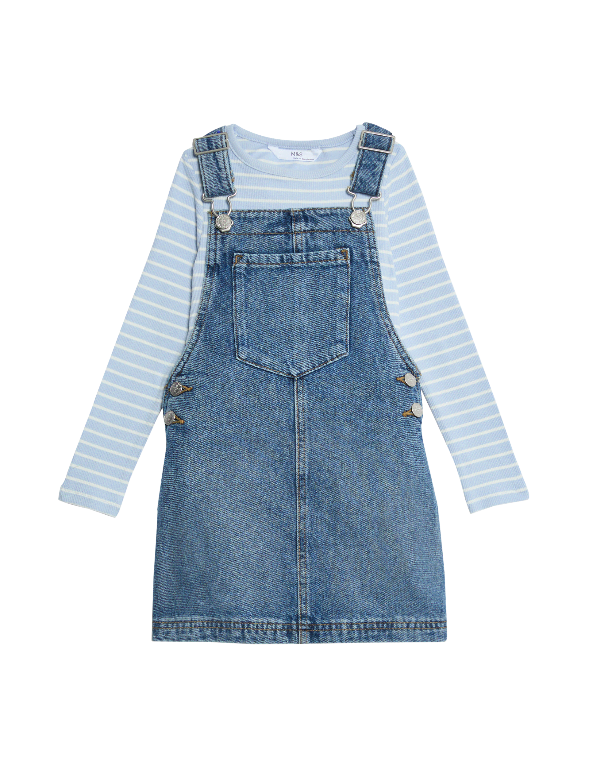 M&S Collection Girls 2pc Cotton Rich Denim Pinafore Outfit (2-10 Yrs) - 7-8 Y, Denim