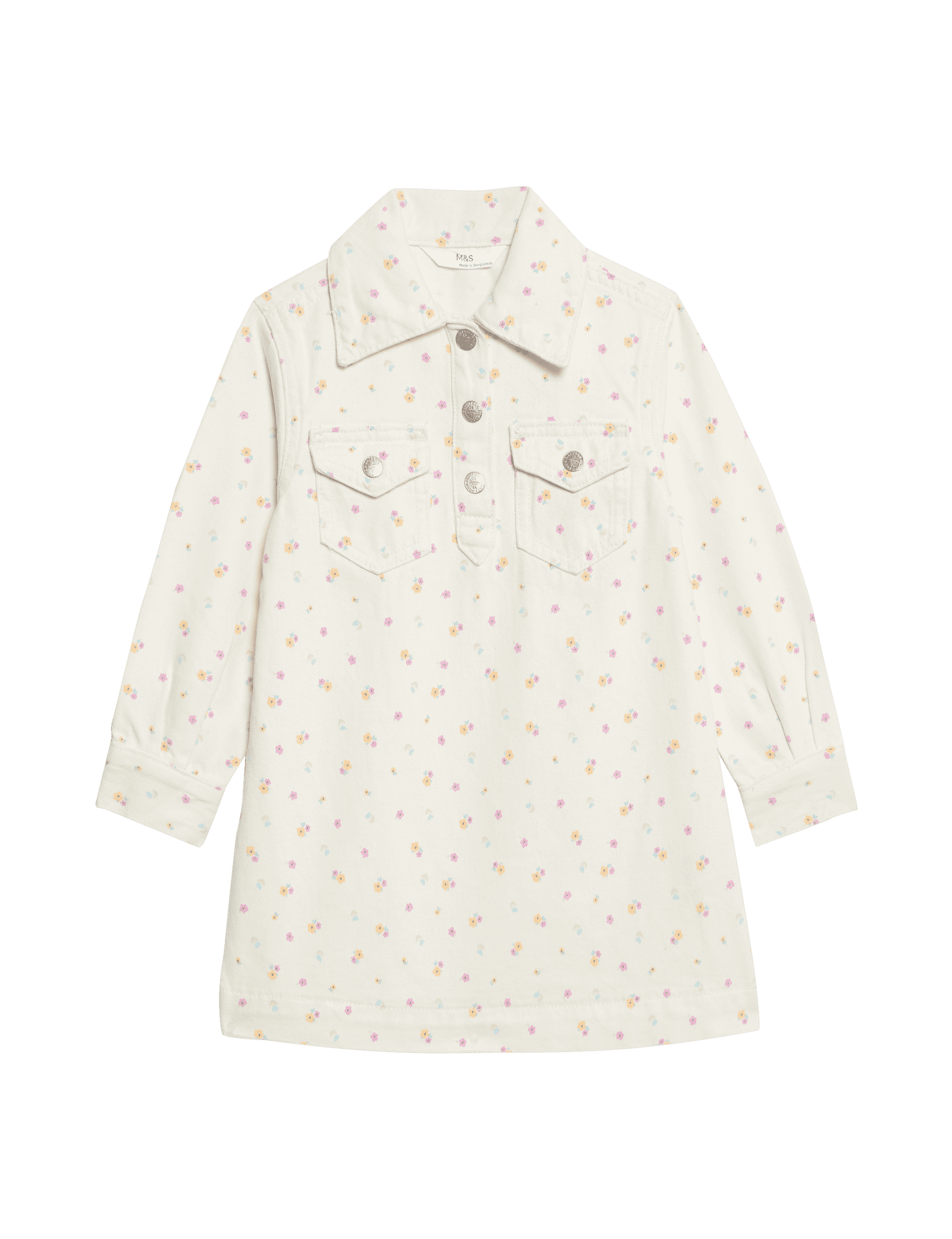 M&S Collection Girls Denim Ditsy Floral Dress (2-10 Yrs) - 7-8 Y - Ecru, Ecru