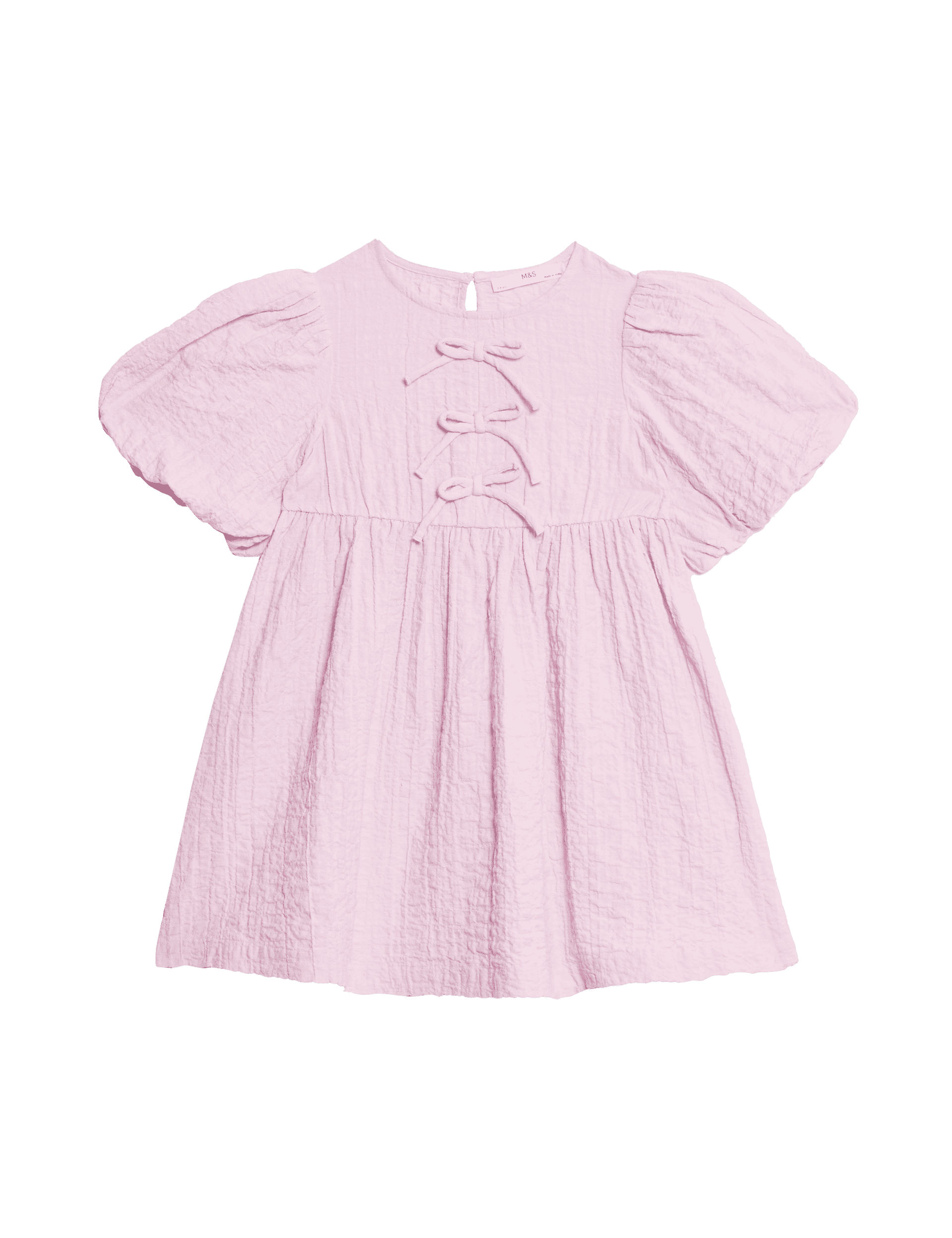 M&S Collection Girls Pure Cotton Bow Dress (2-8 Yrs) - 2-3 Y - Pink, Pink,Carbon