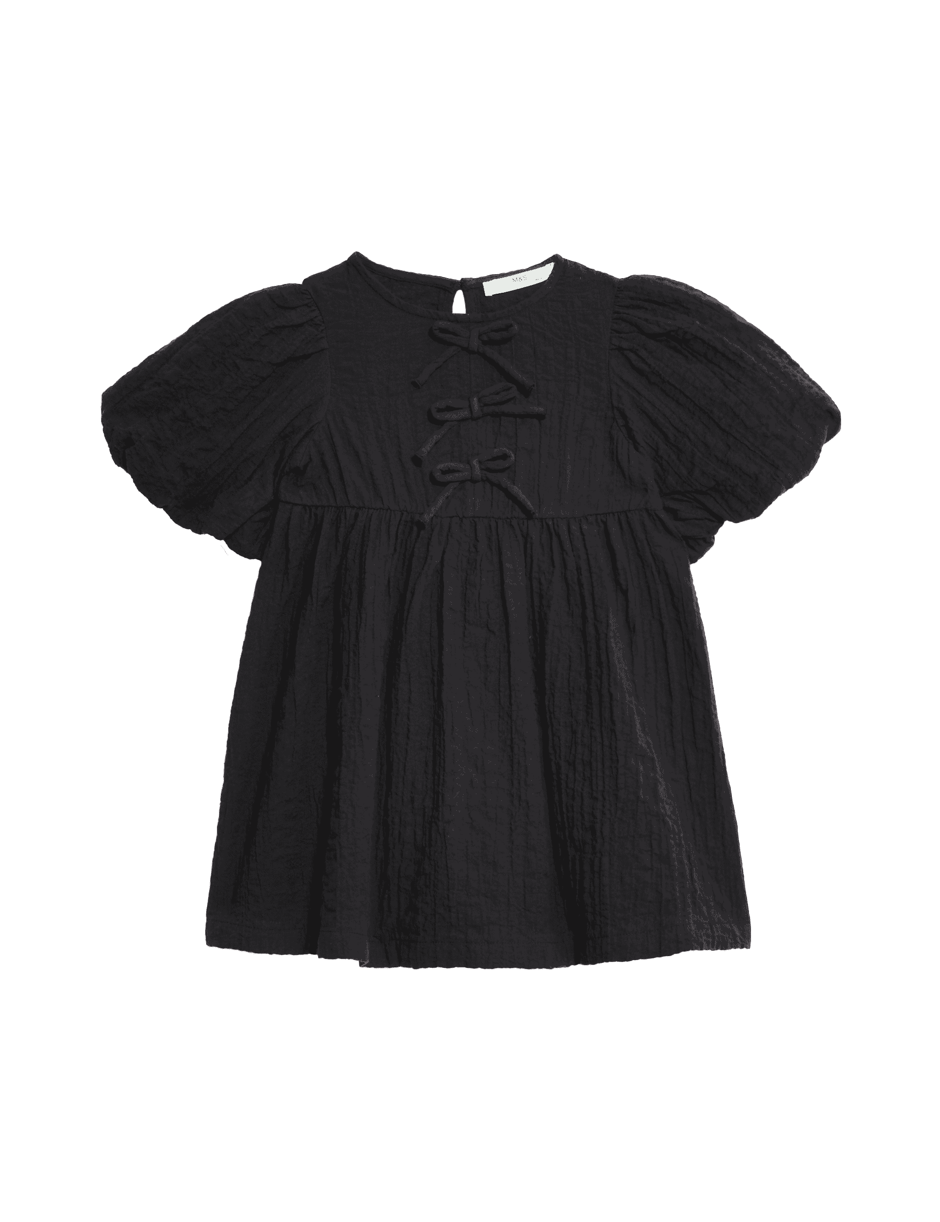 M&S Collection Girls Pure Cotton Bow Dress (2-8 Yrs) - 3-4 Y - Carbon, Carbon