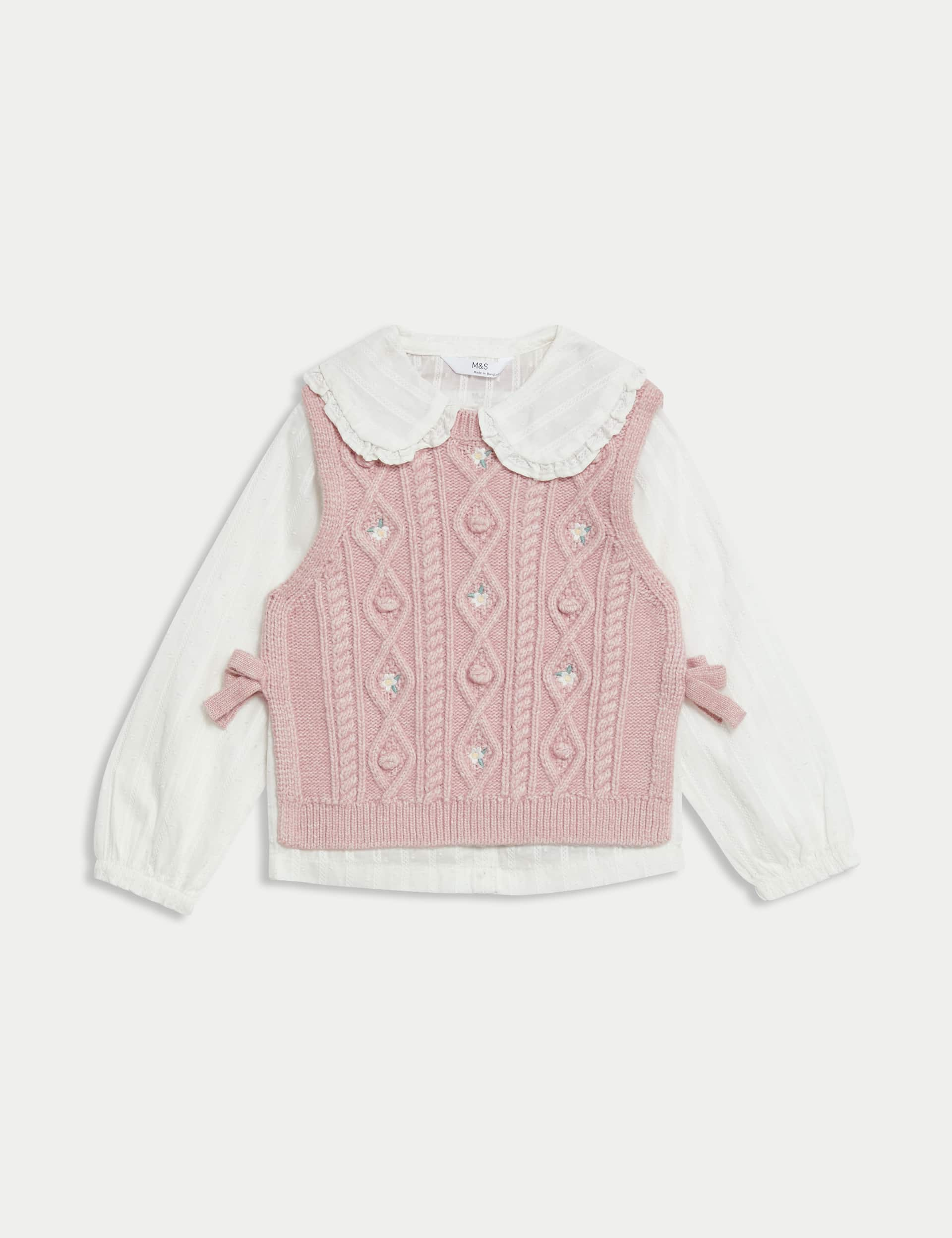 M&S Girls 2pc Knitted Vest and Shirt Outfit (2-8 Yrs) - 6-7 Y - Multi, Multi