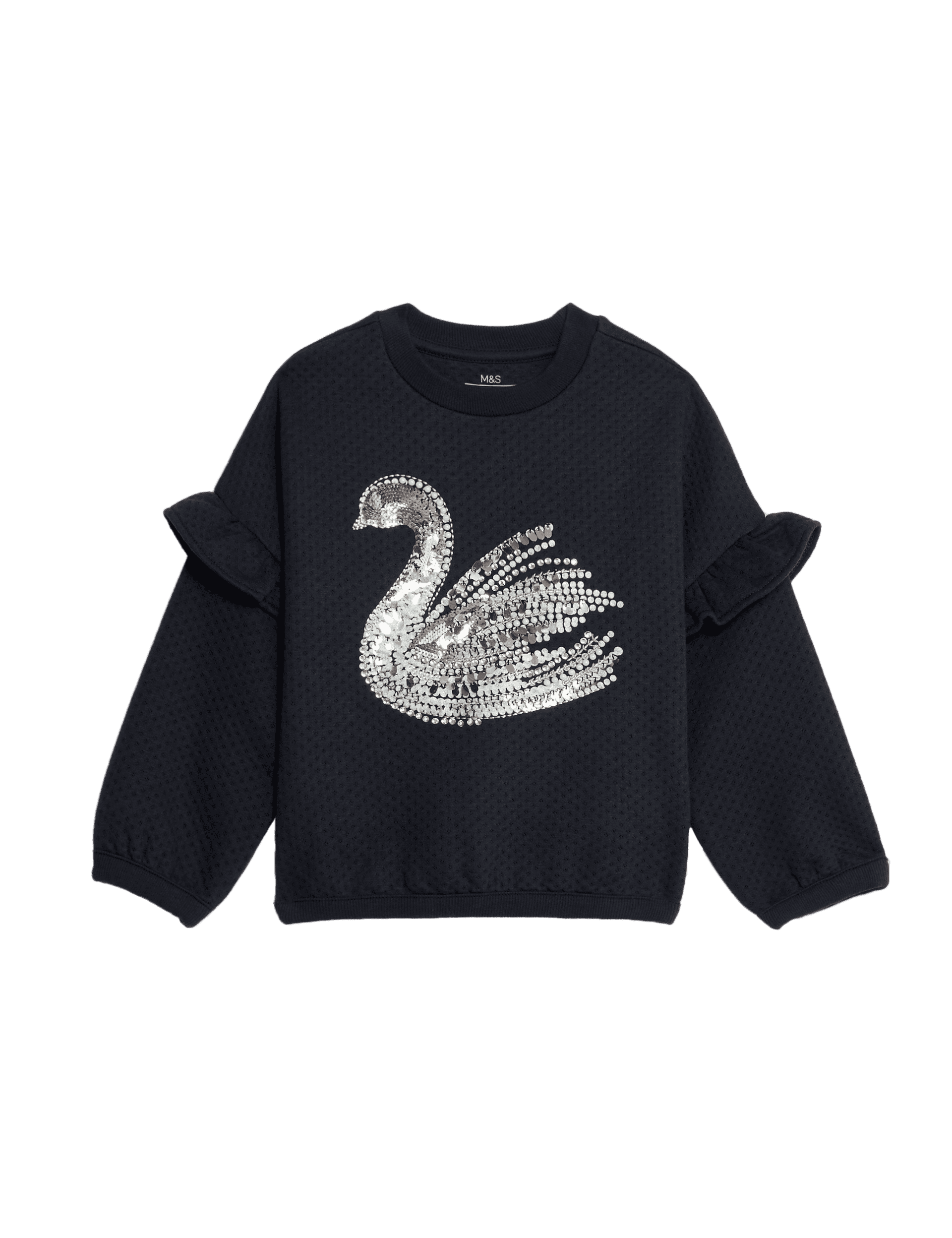 M&S Collection Girls Cotton Rich Sequin Swan Sweatshirt (2-8 Yrs) - 2-3 Y - Carbon, Carbon