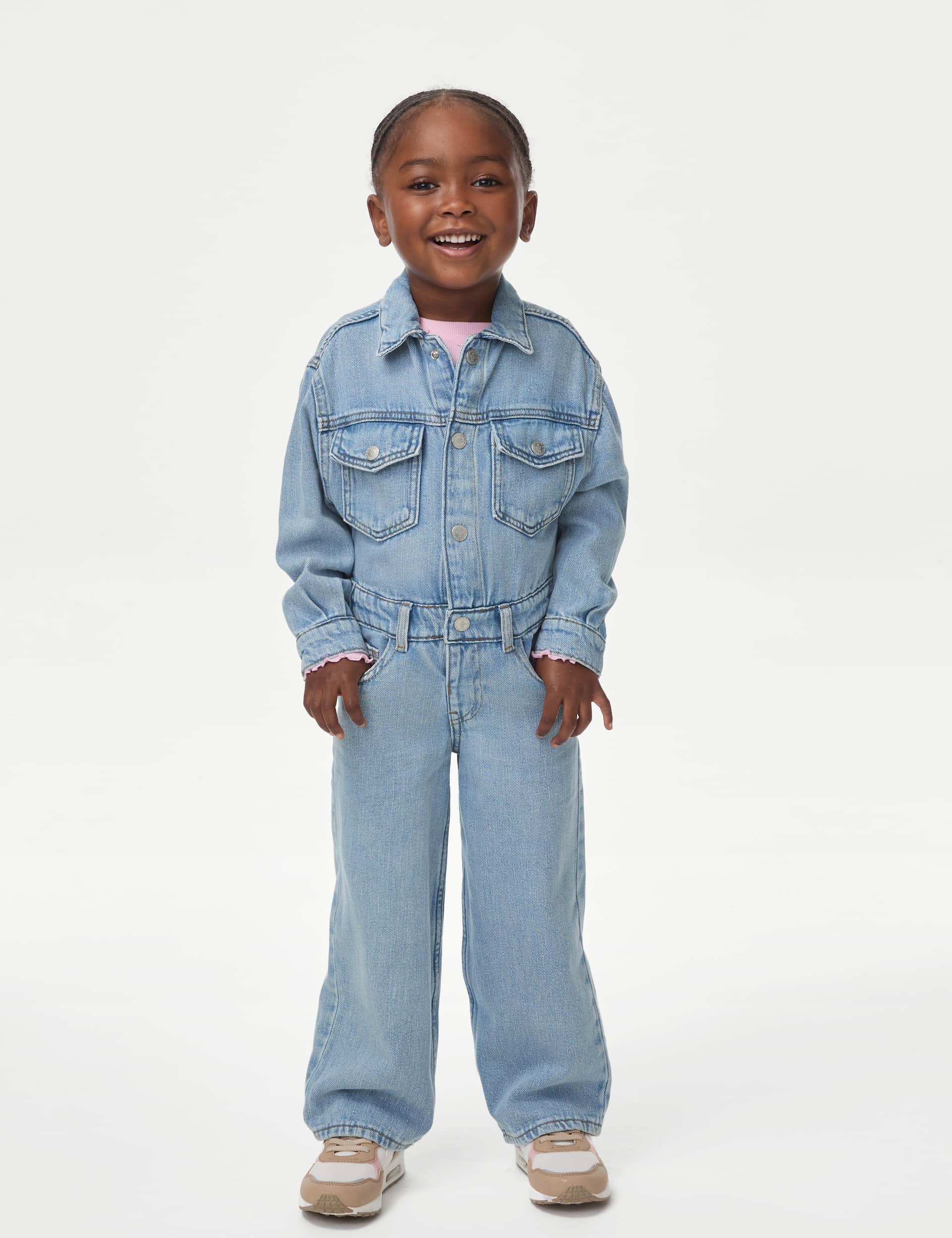 M&S Collection Girls Pure Cotton Denim Boiler Suit (2-10 Yrs) - 8-9 Y, Denim