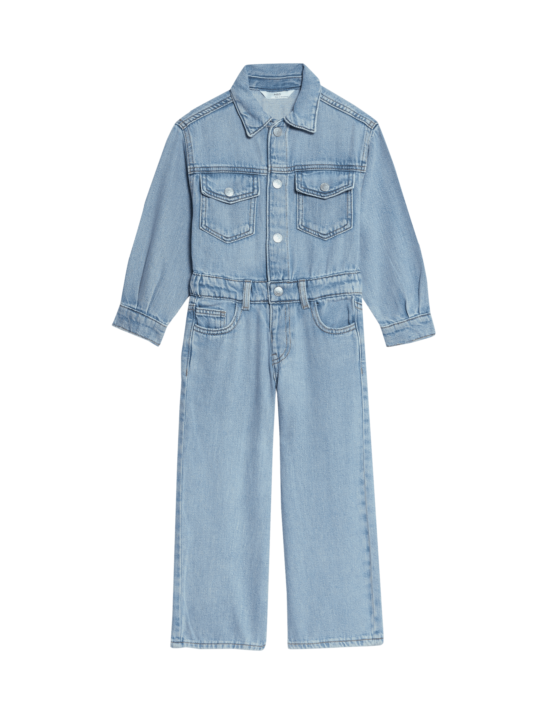 M&S Collection Girls Pure Cotton Denim Boiler Suit (2-10 Yrs) - 4-5 Y, Denim