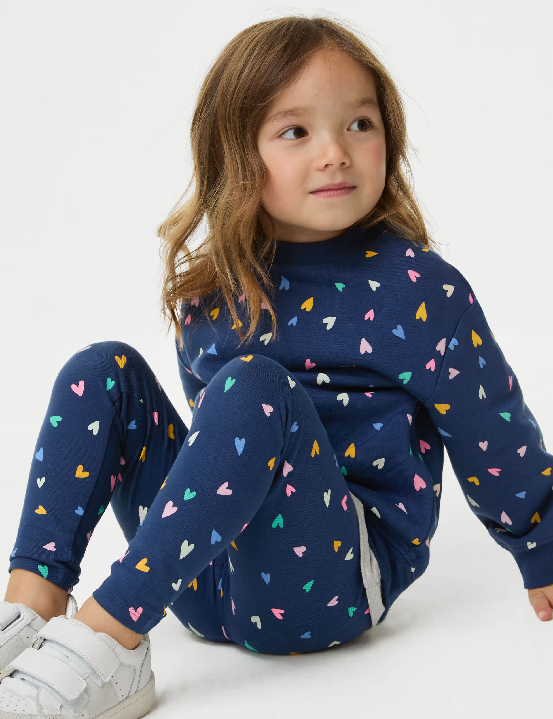 M&S Girls Cotton Rich Heart Sweatshirt (2-8 Yrs) - 6-7 Y - Navy Mix, Navy Mix