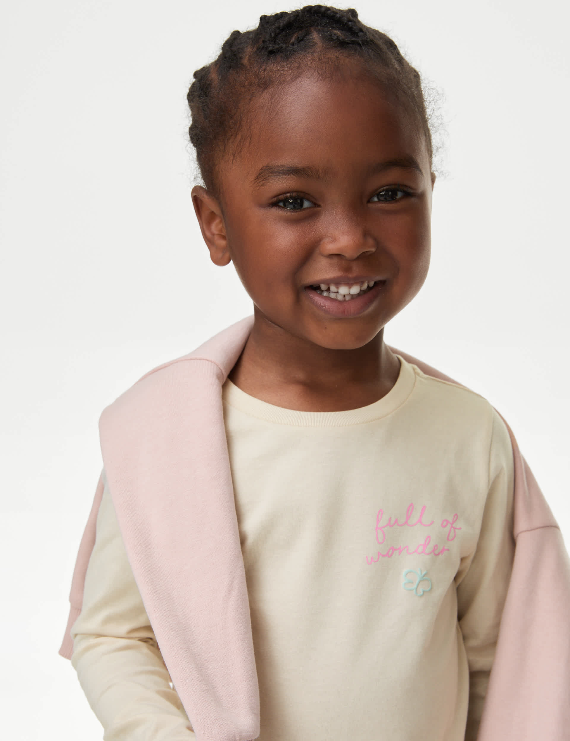 M&S Girls Pure Cotton Slogan Top (2-8 Yrs) - 5-6 Y - Ecru Mix, Ecru Mix