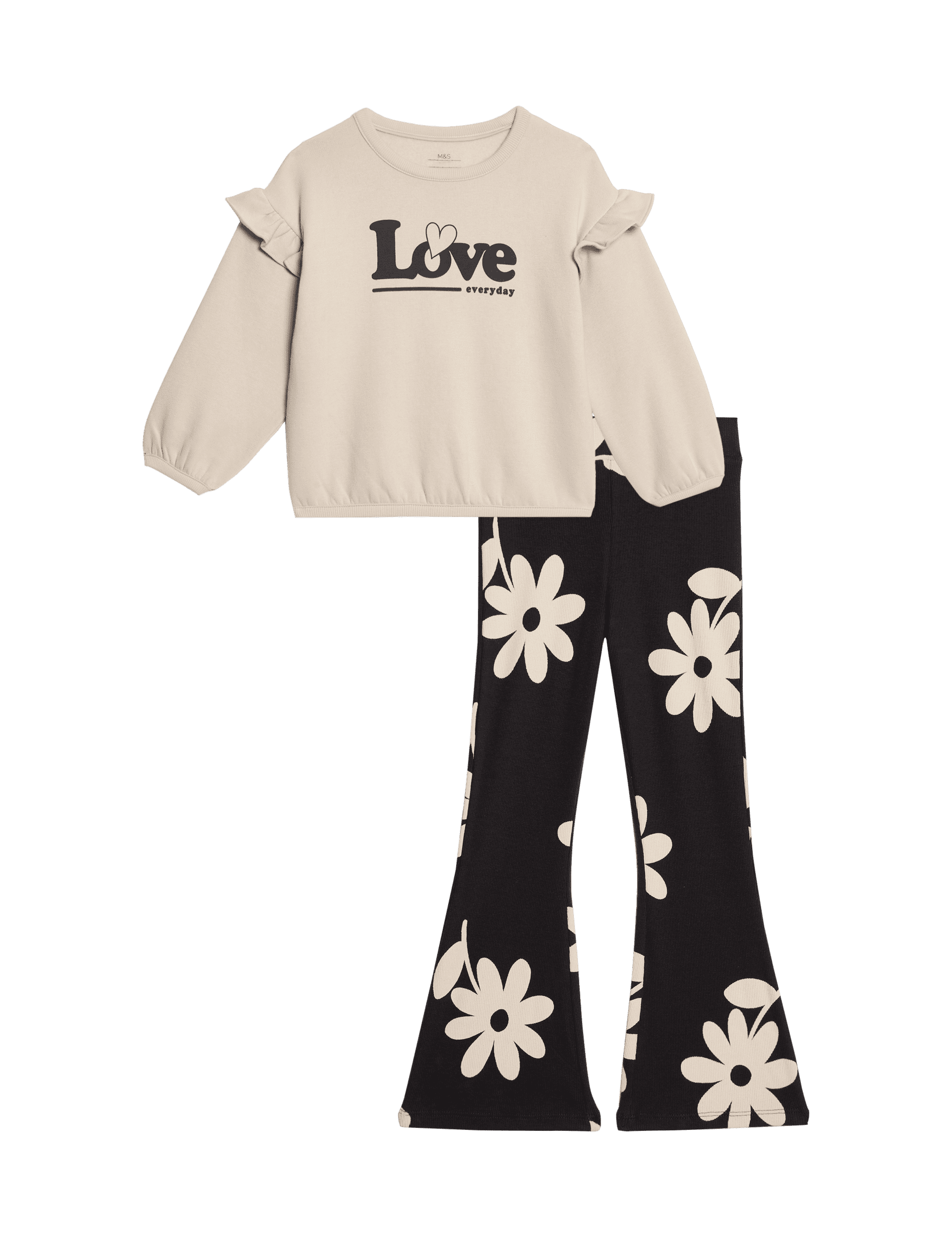 M&S Collection Girls 2pc Flower Top & Bottom Outfit (1-8 Years) - 12-18 - Neutral, Neutral