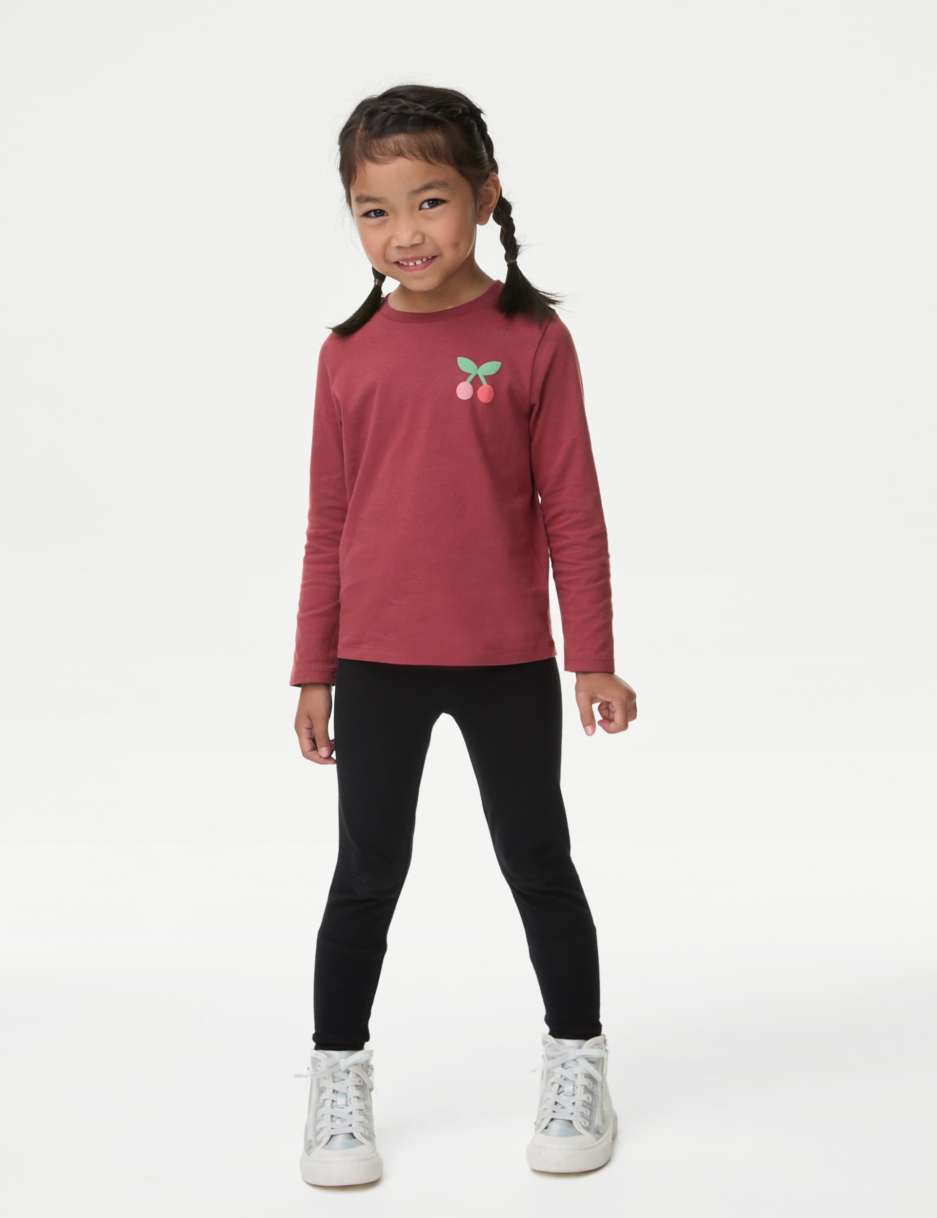 M&S Girls Pure Cotton Cherry Top (2-8 Yrs)