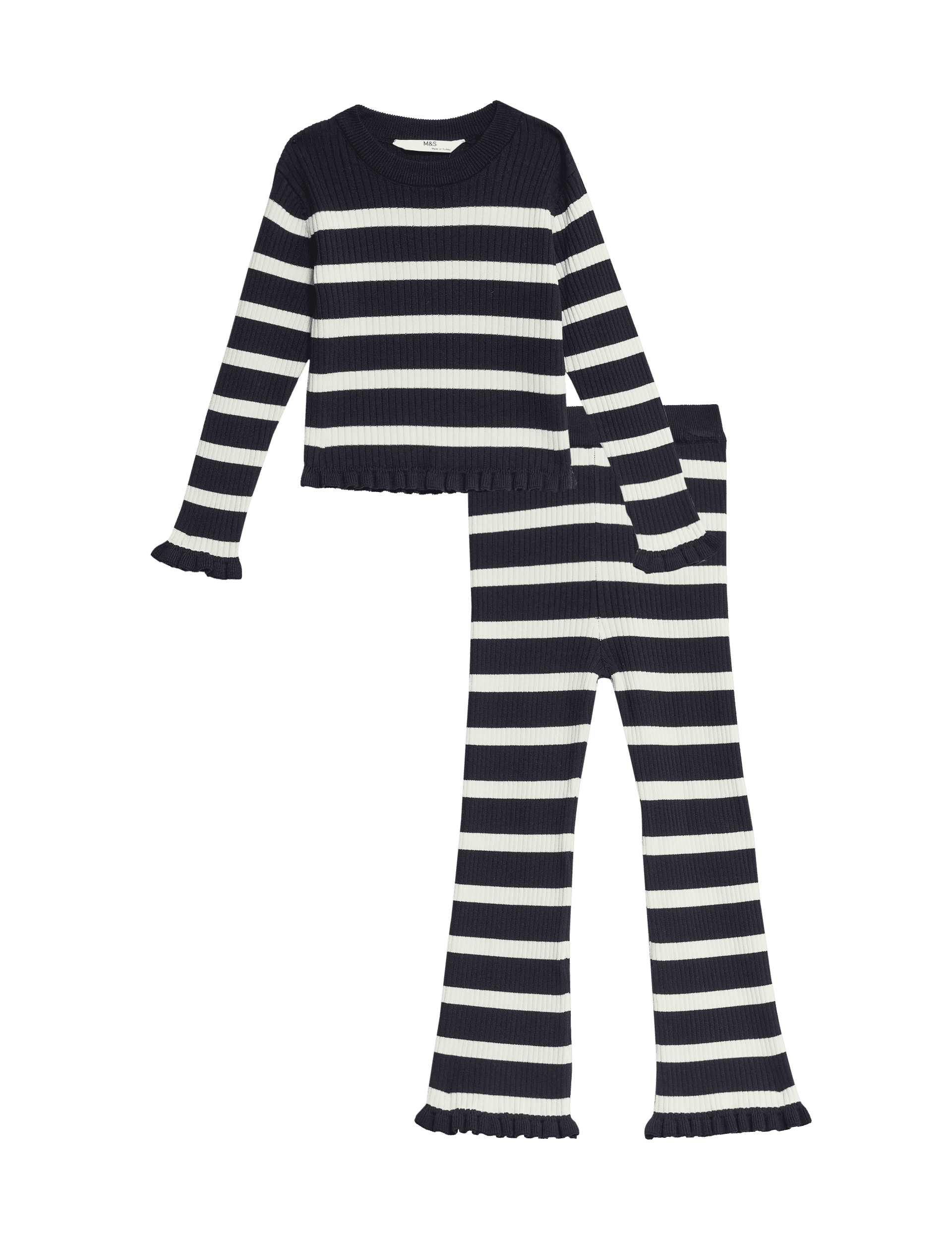 M&S Collection Girls 2pc Knitted Top & Bottom Outfit (2-8 Yrs) - 2-3 Y - Navy Mix, Ecru,Navy Mix