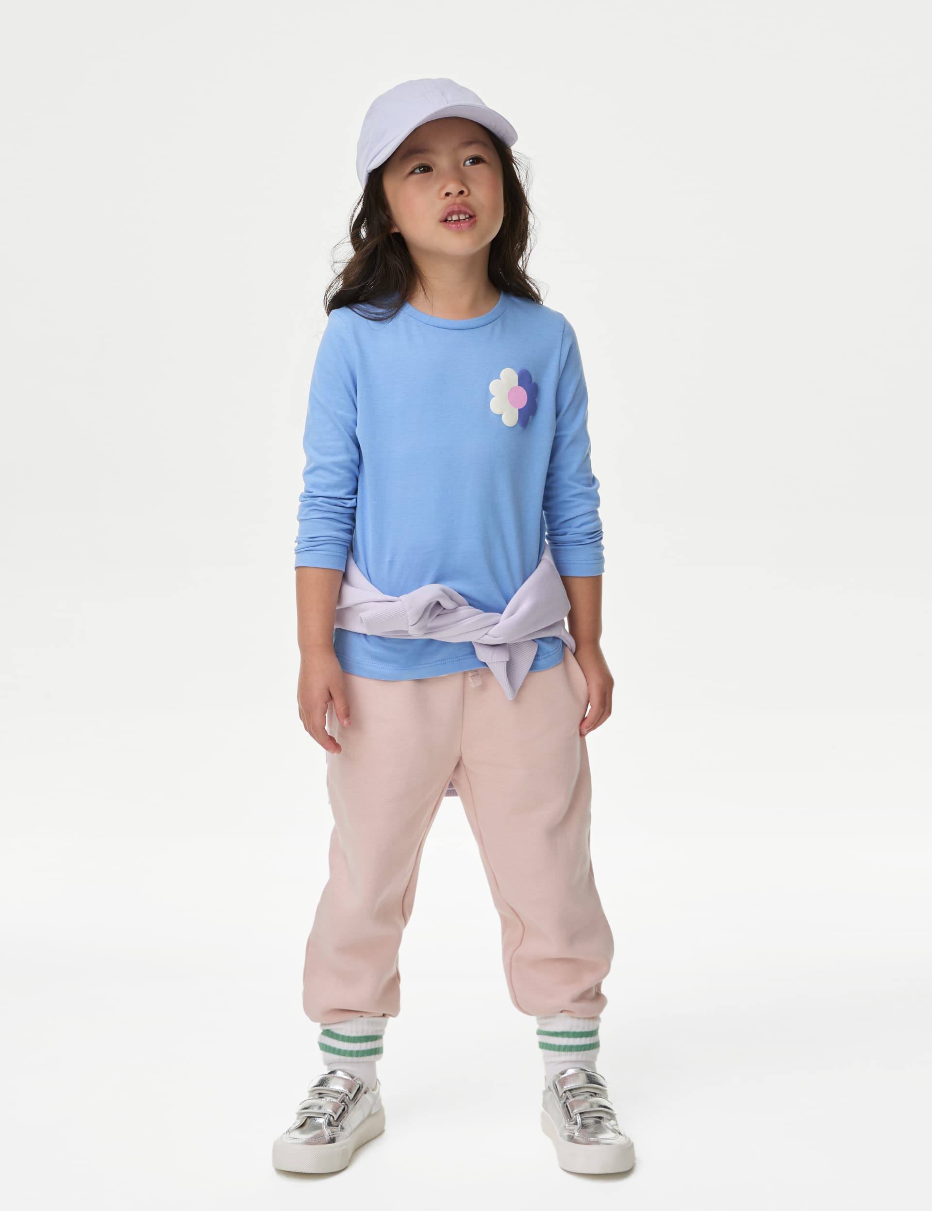 M&S Girls Pure Cotton Flower Top (2-8 Yrs)