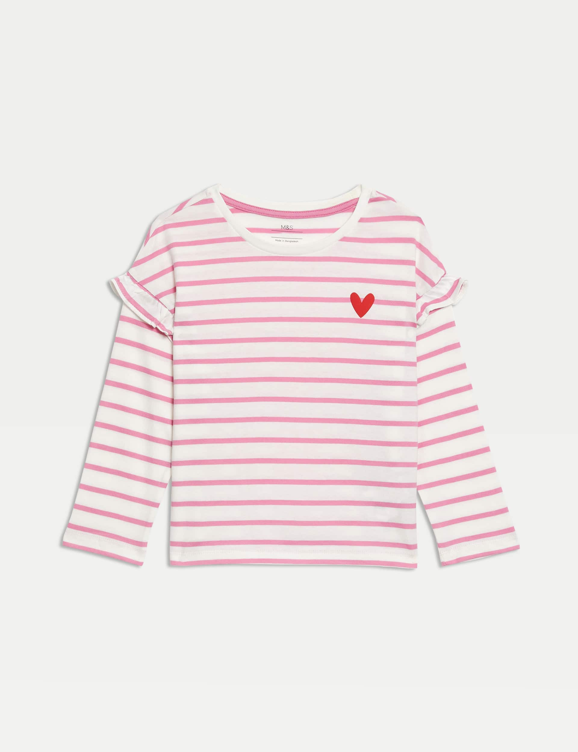 M&S Girls Pure Cotton Striped Top (2-8 Yrs) - 5-6 Y - Pink, Pink