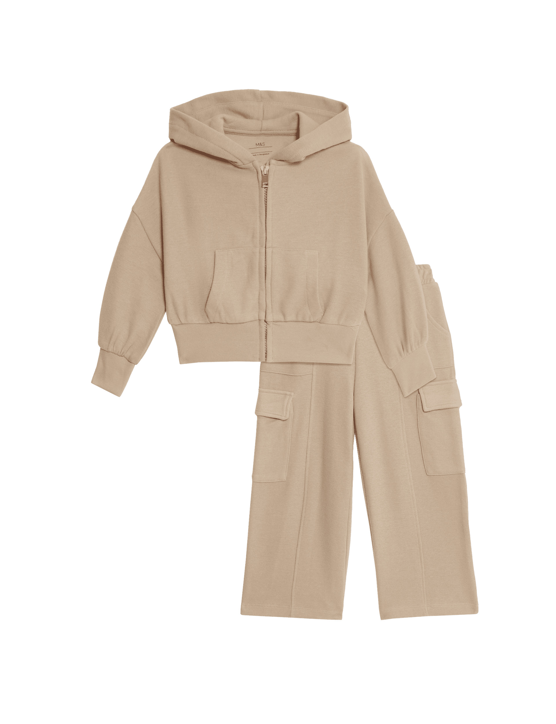 M&S Collection Girls 2pc Cotton Rich Top & Bottom Outfit (2-16 Yrs) - 6-7 Y - Toffee, Toffee