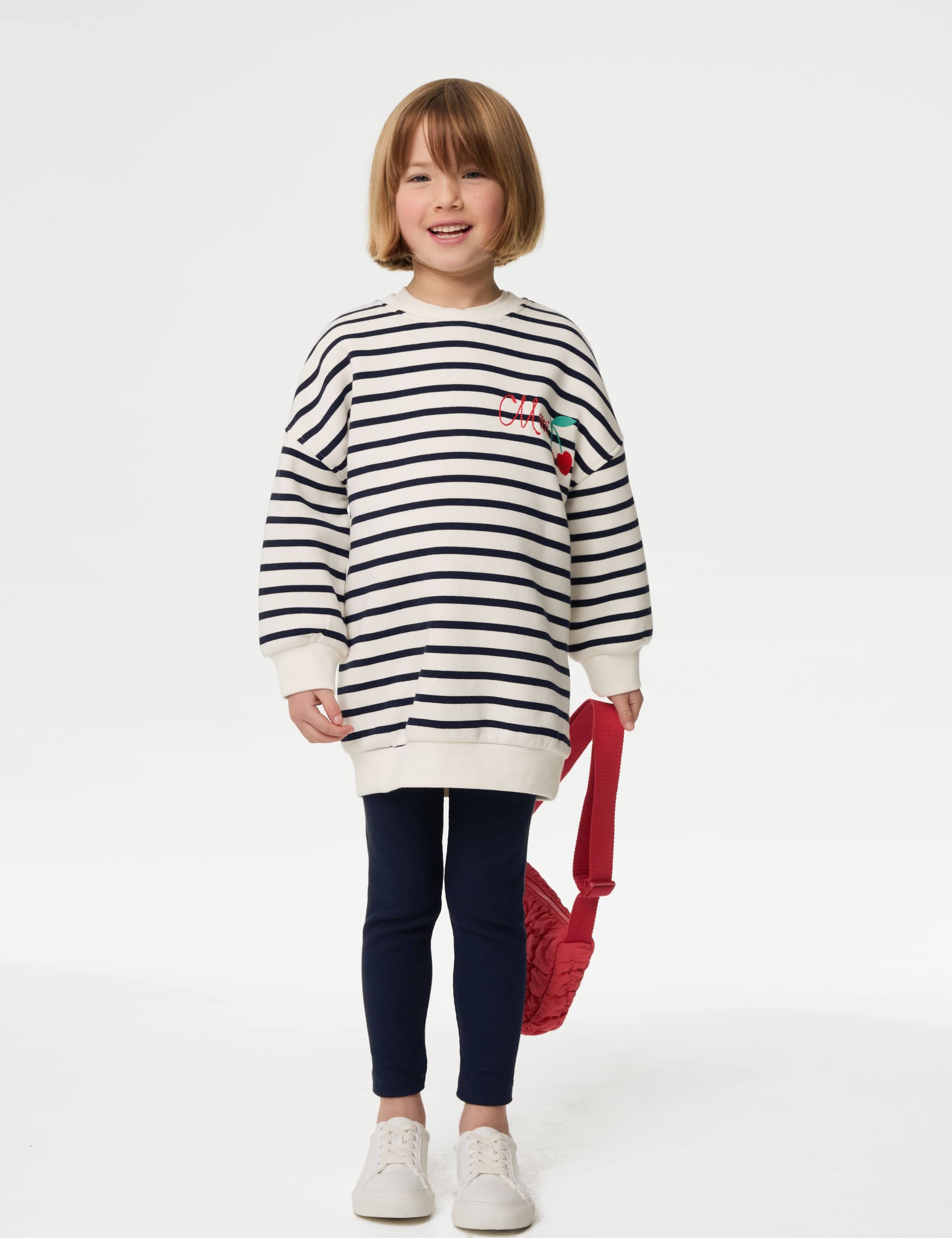 M&S Collection Girls 2pc Cotton Rich Striped Top & Bottom Outfit (1-8 Yrs) - 12-18 - Navy Mix, Navy 