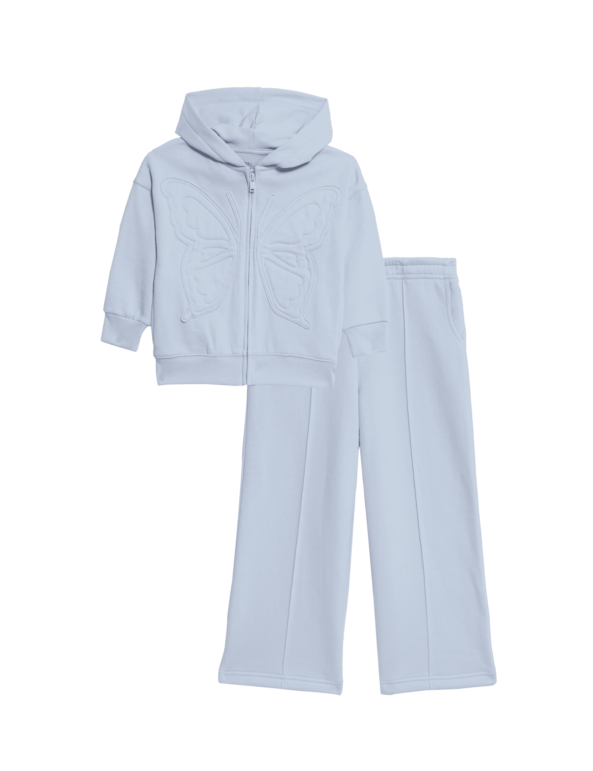 M&S Collection Girls 2pc Cotton Rich Butterfly Hoodie Tracksuit (2-8 Yrs) - 3-4 Y - Chambray, Chambr