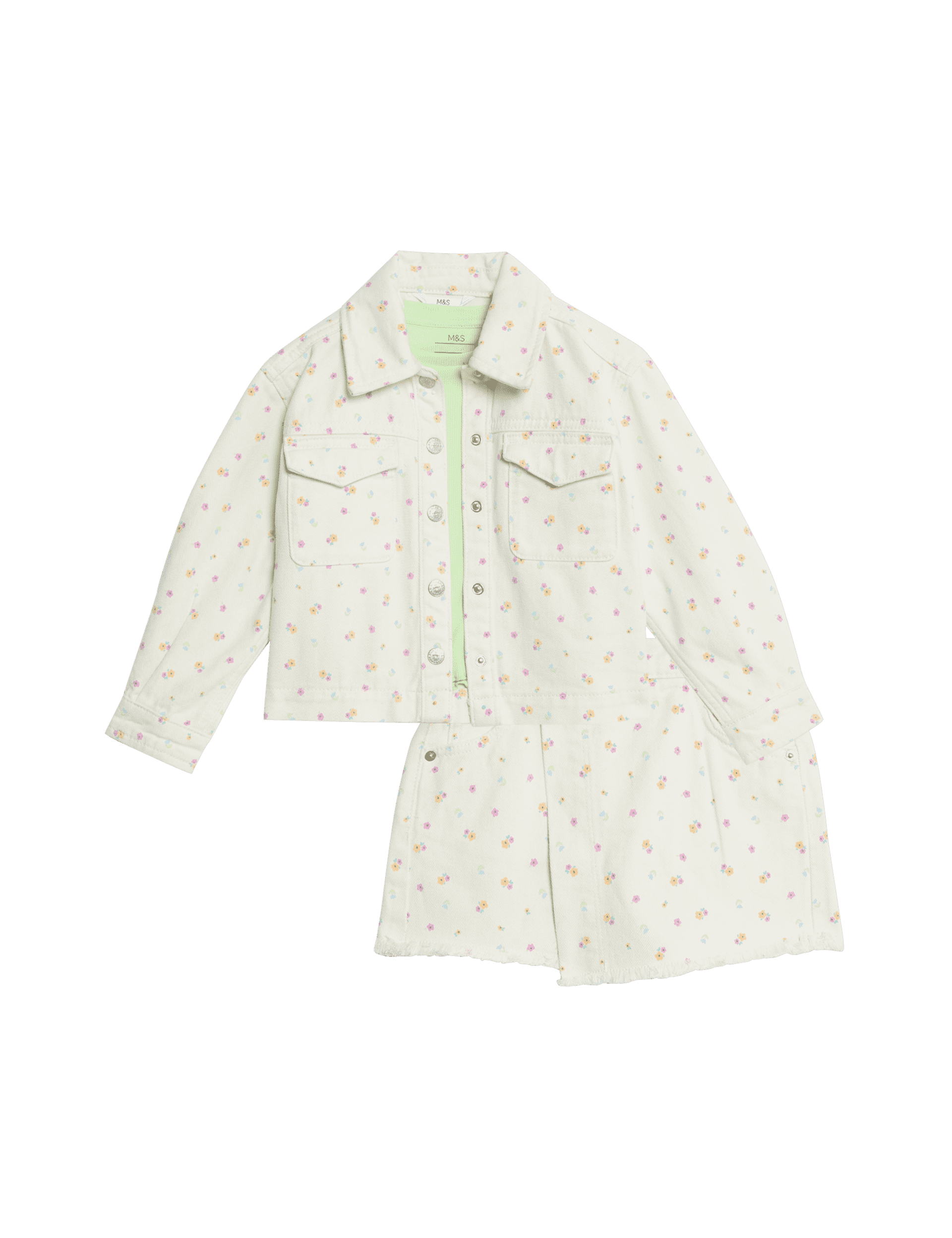 M&S Collection Girls 3pc Cotton Rich Ditsy Floral Outfit (2-8 Yrs) - 5-6 Y - Ecru Mix, Ecru Mix