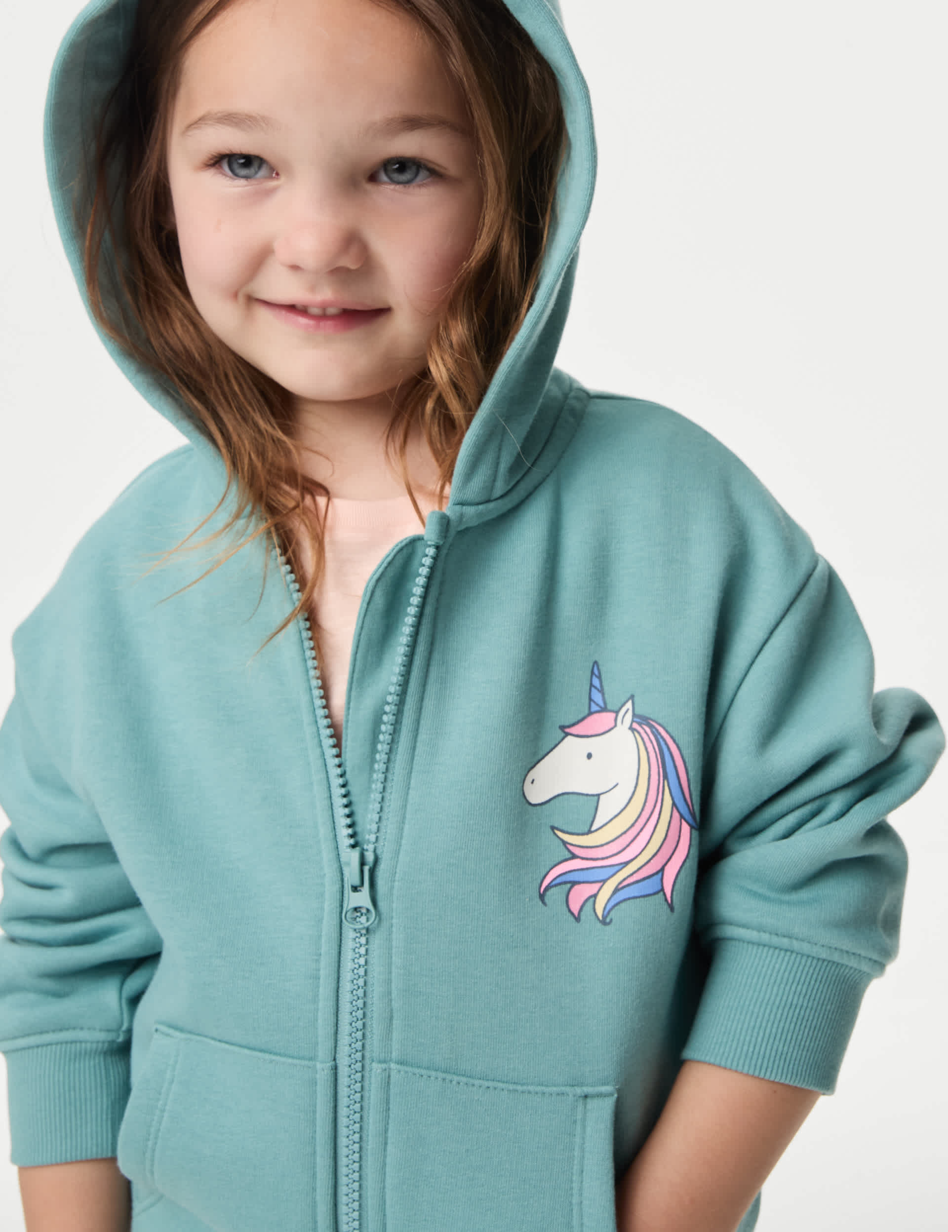 M&S Girls Cotton Rich Unicorn Zip Hoodie (2-8 Yrs)
