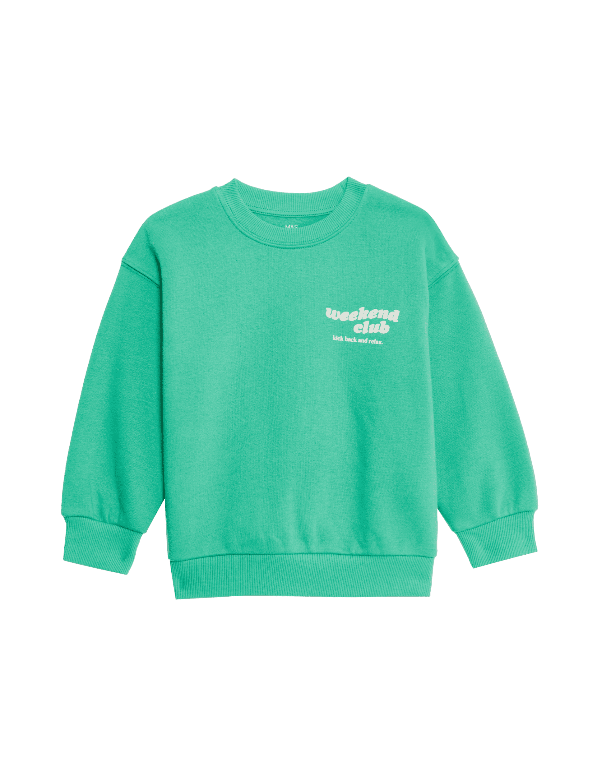 M&S Collection Cotton Rich Slogan Sweatshirt (2-8 Yrs) - 2-3 Y - Medium Green, Medium Green