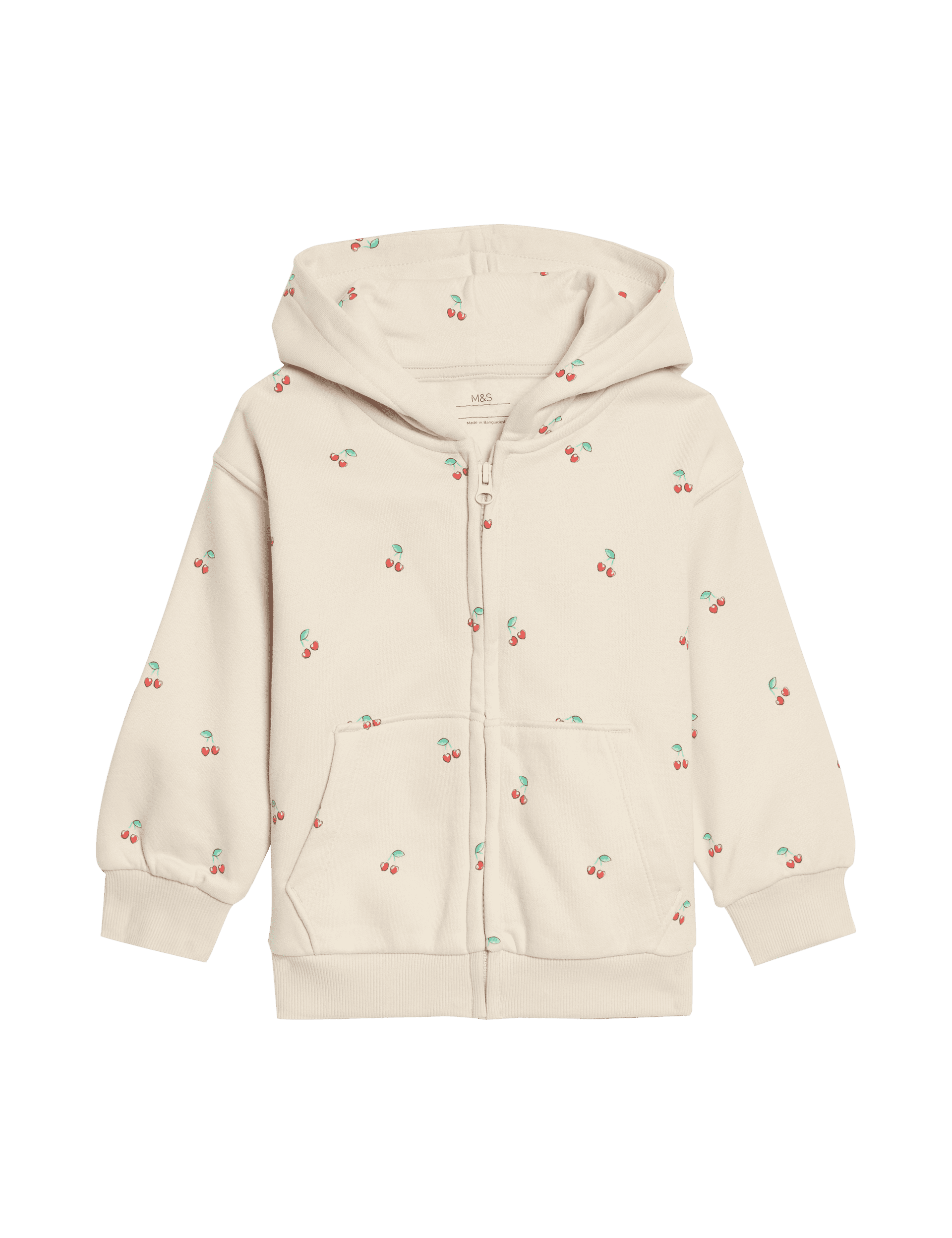 M&S Collection Cotton Rich Cherries Zip Hoodie (2-8 Yrs) - 7-8 Y - Ivory Mix, Ivory Mix