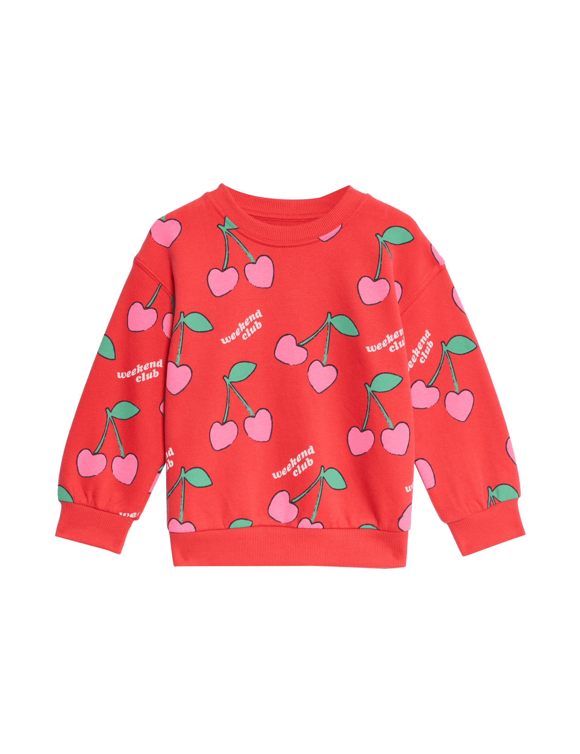 M&S Collection Cotton Rich Cherries Sweatshirt (2-8 Yrs) - 2-3 Y - Red Mix, Red Mix