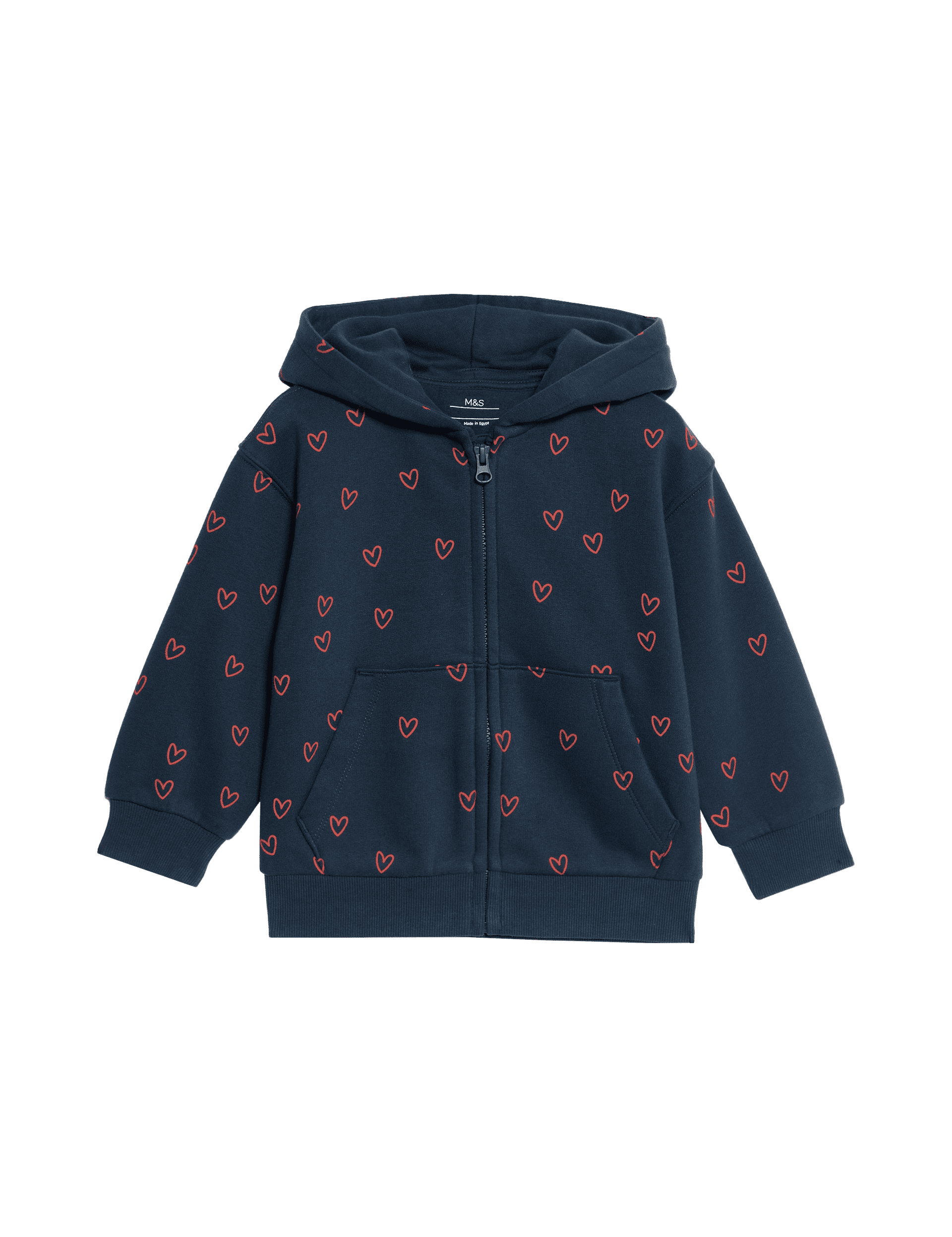 M&S Collection Cotton Rich Heart Print Hoodie (2-8 Yrs) - 7-8 Y - Navy, Navy