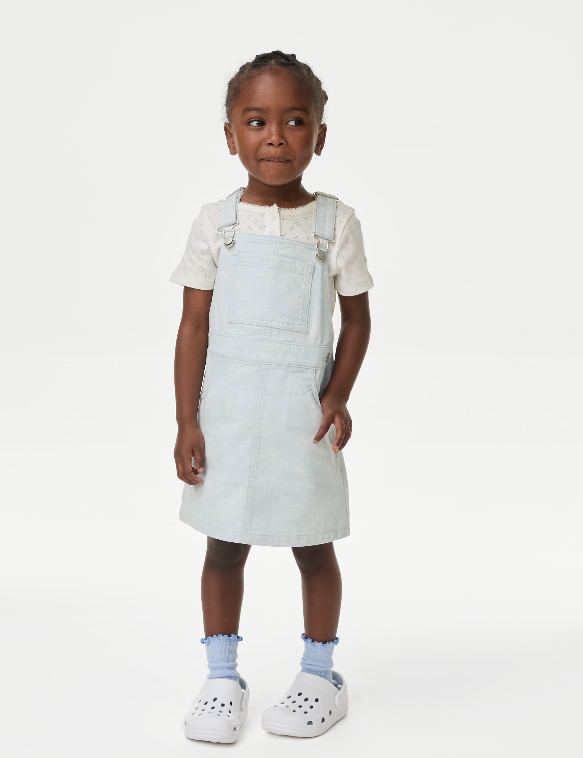 M&S Girls 2pc Denim Pinafore Outfit (2-8 Yrs) - 5-6 Y - Blue Mix, Blue Mix