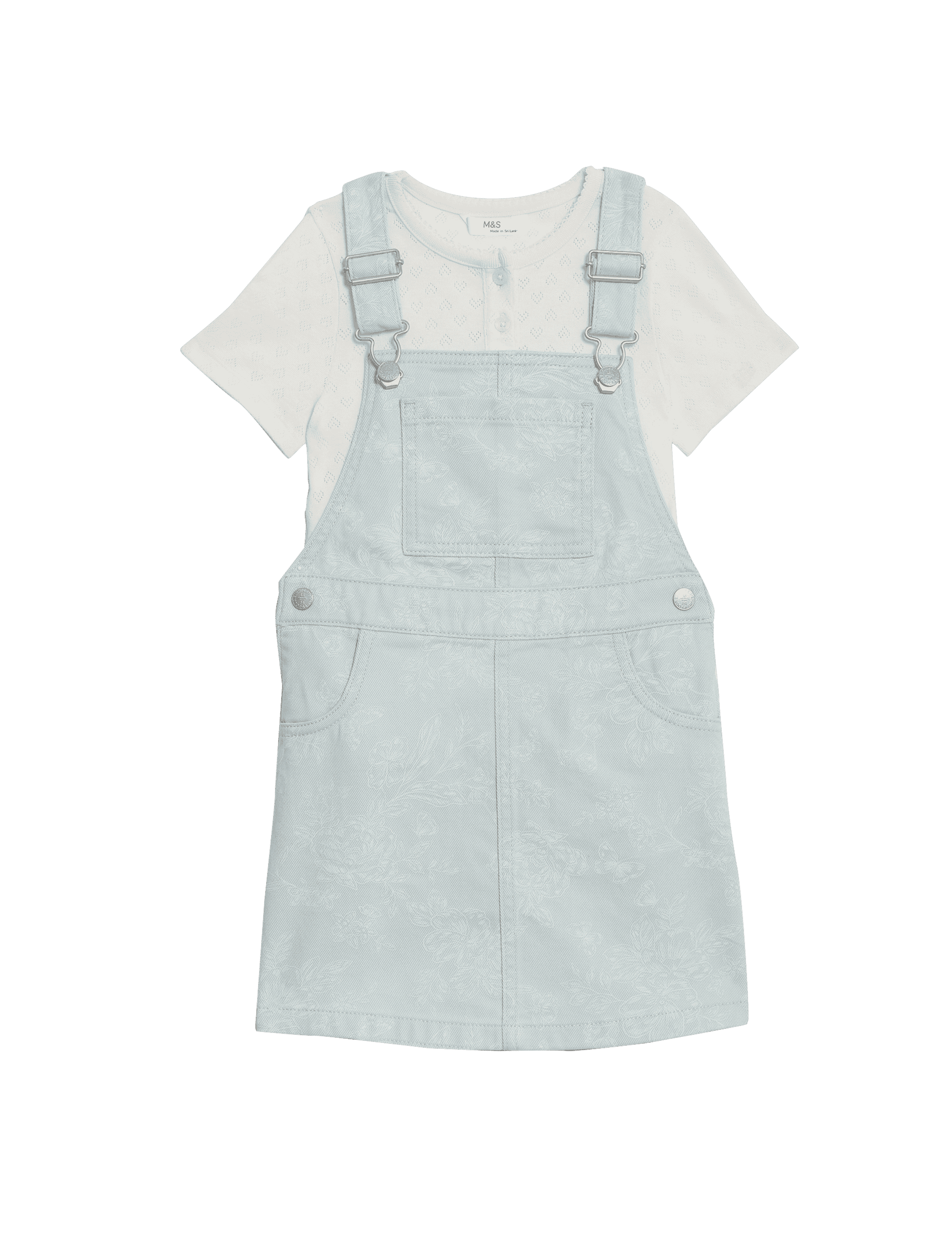 M&S Collection Girls 2pc Denim Pinafore Outfit (2-8 Yrs) - 3-4 Y - Blue Mix, Blue Mix