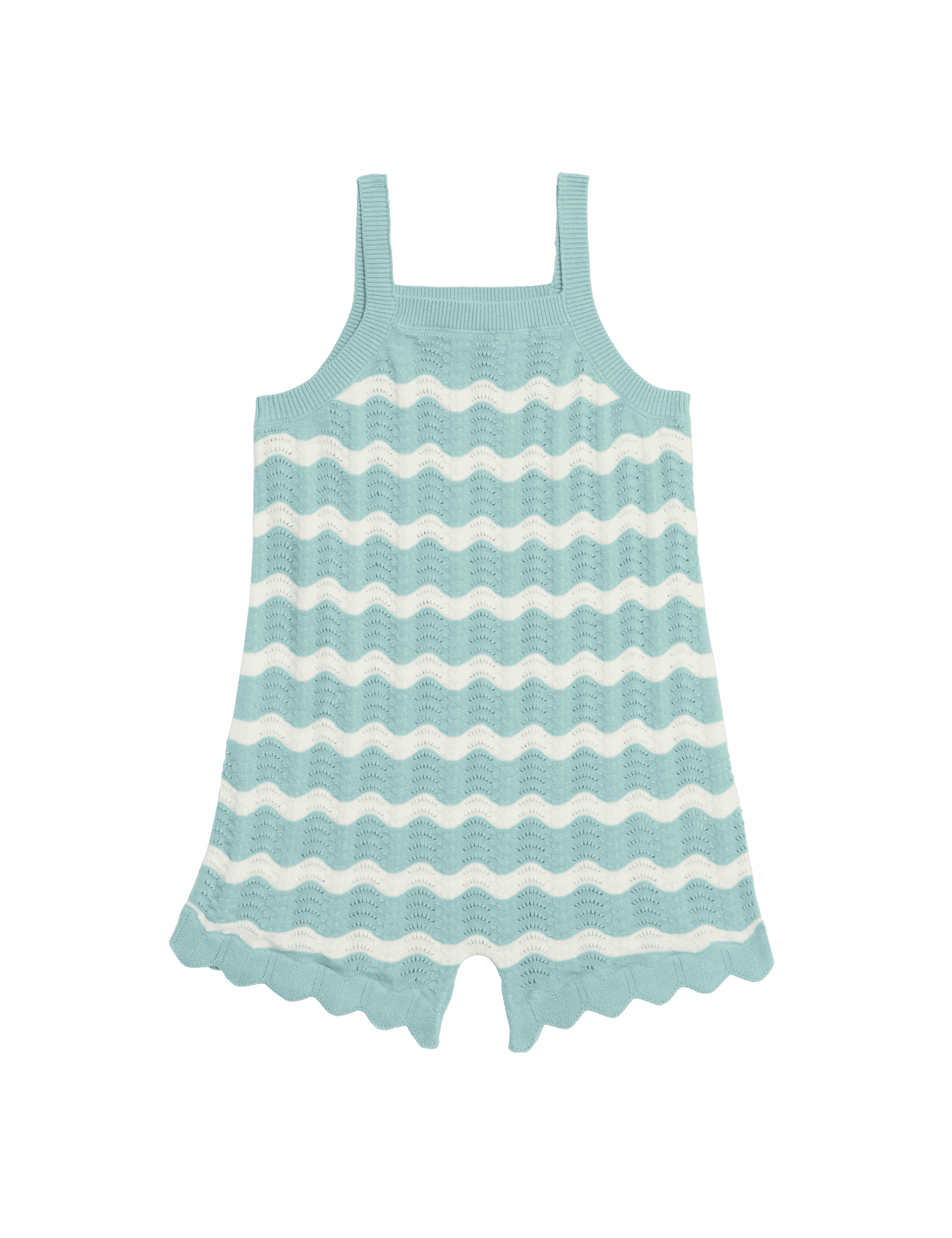 M&S Collection Girls Pure Cotton Knitted Playsuit (2-8 Yrs) - 2-3 Y - Blue Mix, Blue Mix