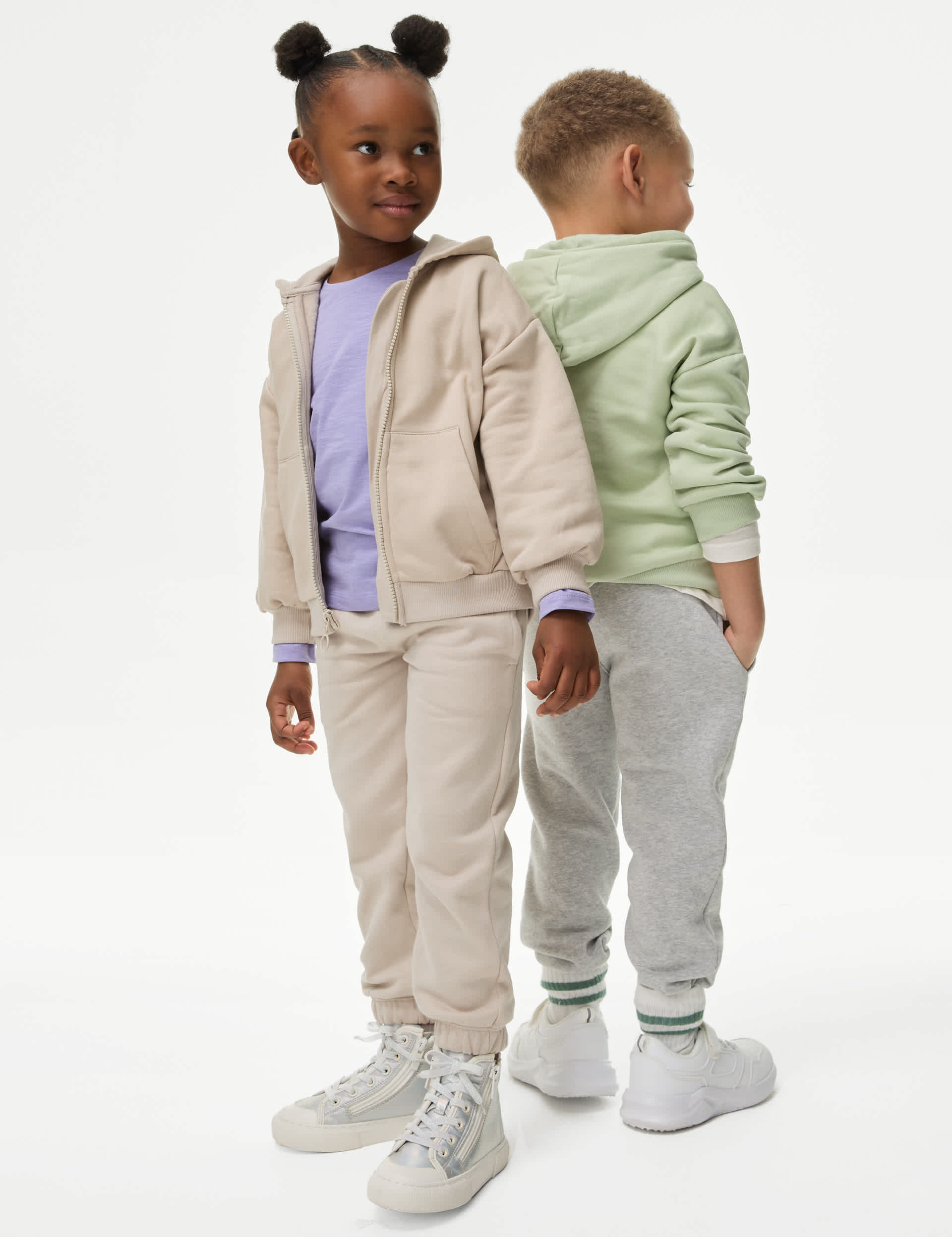 M&S Cotton Rich Joggers (2-8 Yrs) - 4-5 Y - Oatmeal, Green,Antique Rose,Indigo,Oatmeal,Fresh Blue,Bl