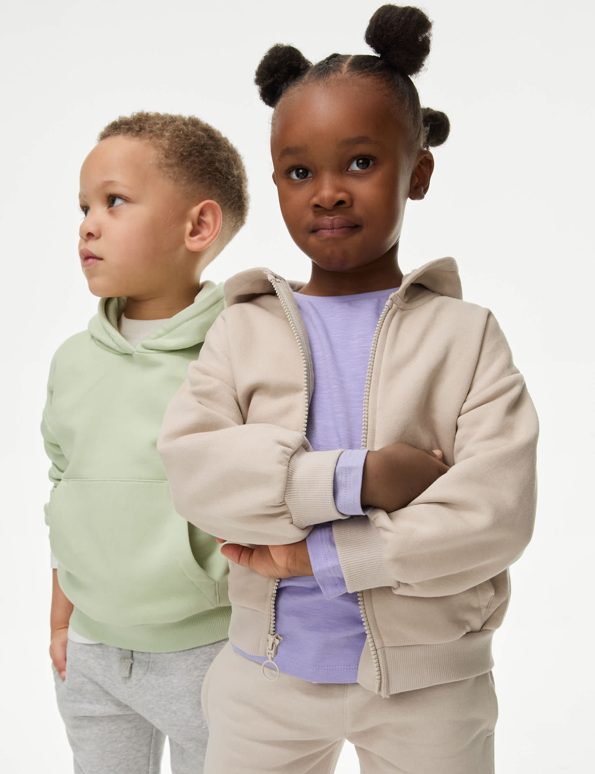 M&S Cotton Rich Plain Hoodie (2-8 Yrs) - 6-7 Y - Oatmeal, Indigo,Carbon,Light Pink,Purple,Oatmeal,Li