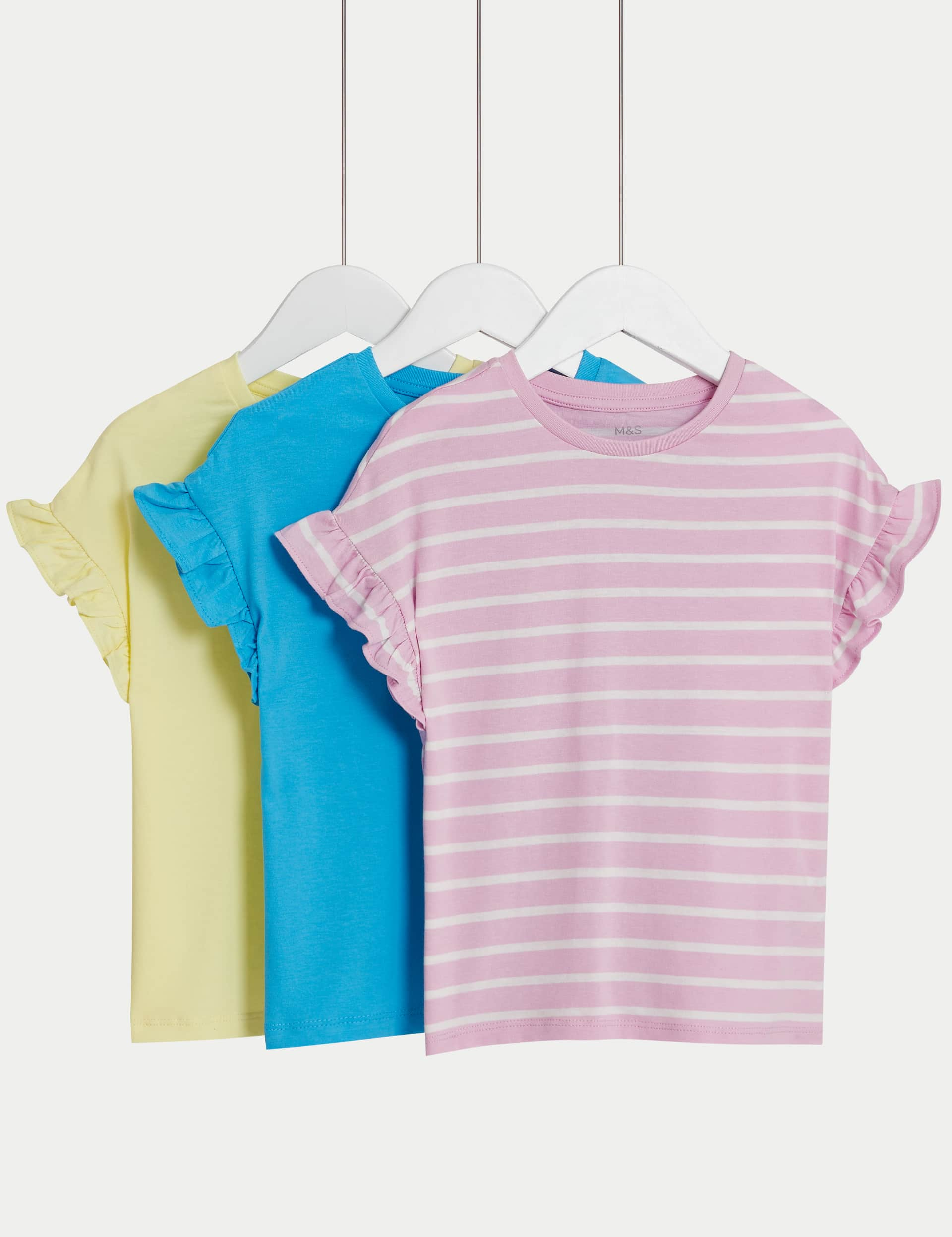 M&S Girls 3pk Pure Cotton T-Shirts (2-8 Yrs) - 5-6 Y - Multi, Multi