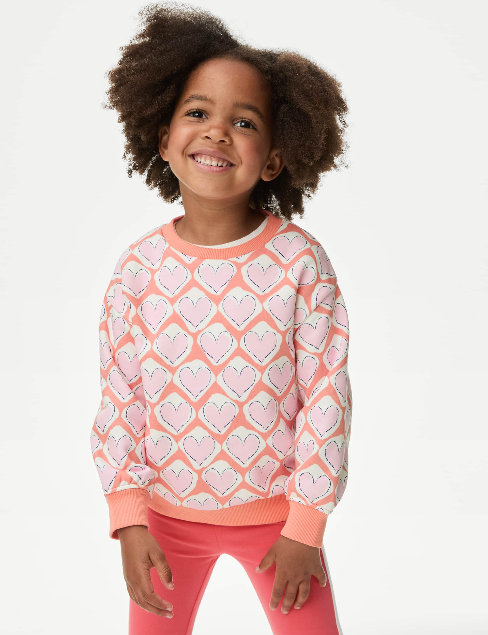 M&S Girls Cotton Rich Printed Sweatshirt (2-8 Yrs) - 3-4 Y - Pink Mix, Blue Mix,Pink Mix