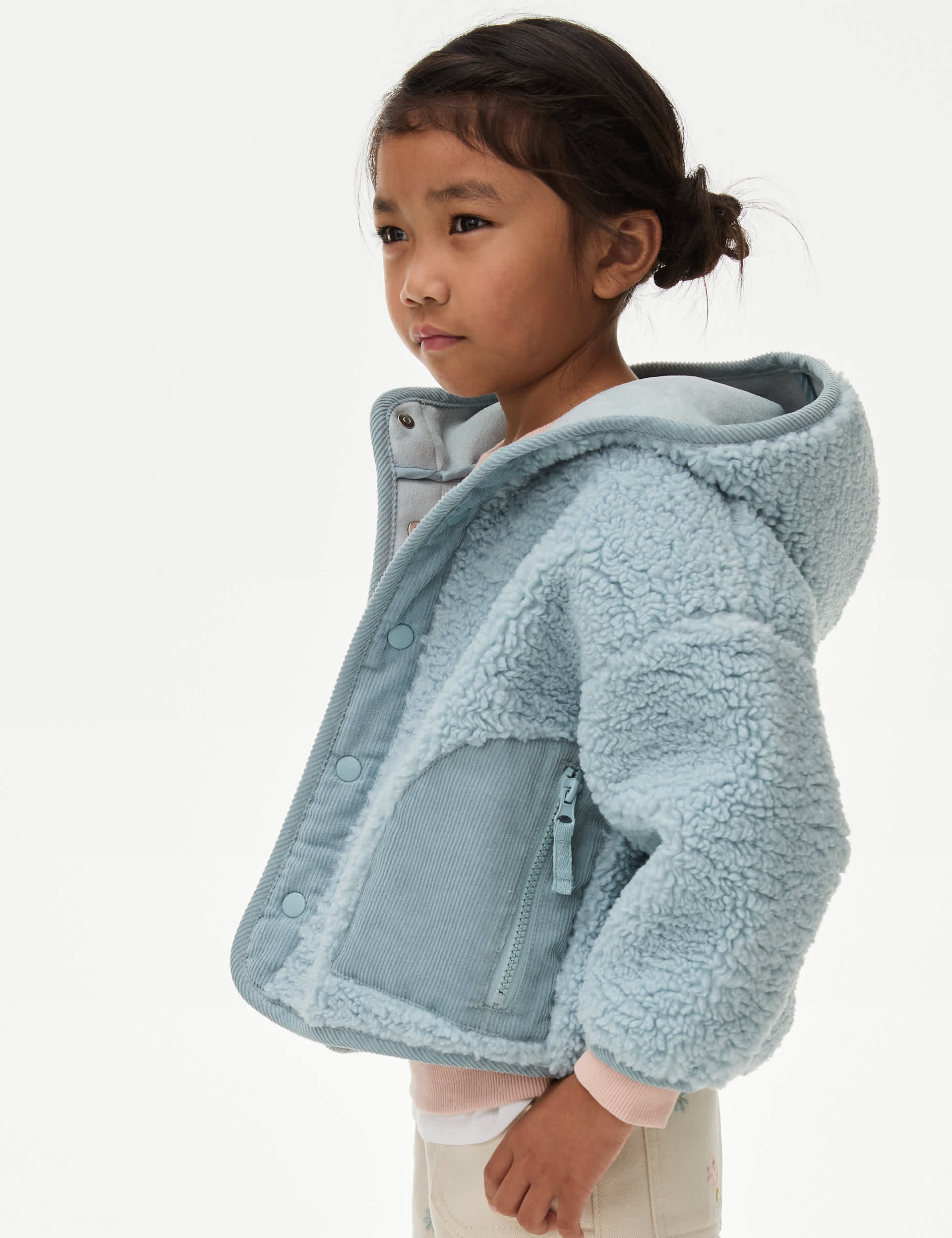 M&S Girls Borg Hooded Jacket (2-8 Yrs)