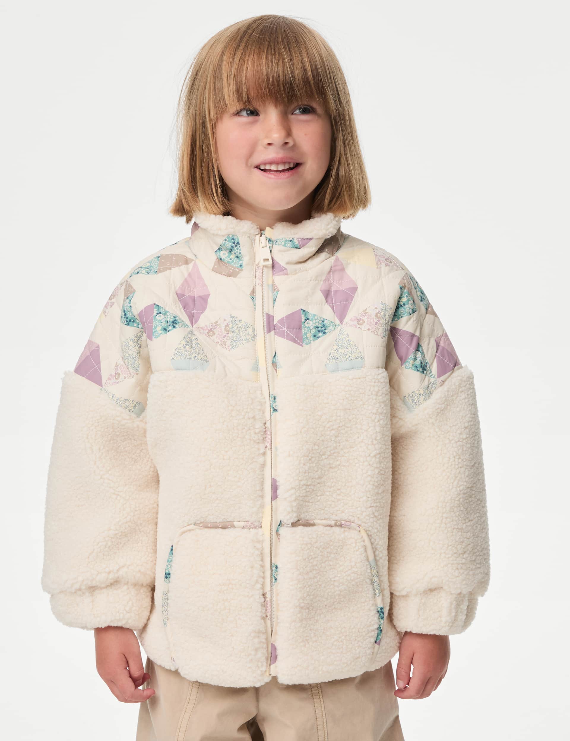 M&S Girls Borg Patchwork Jacket (2-8 Yrs)