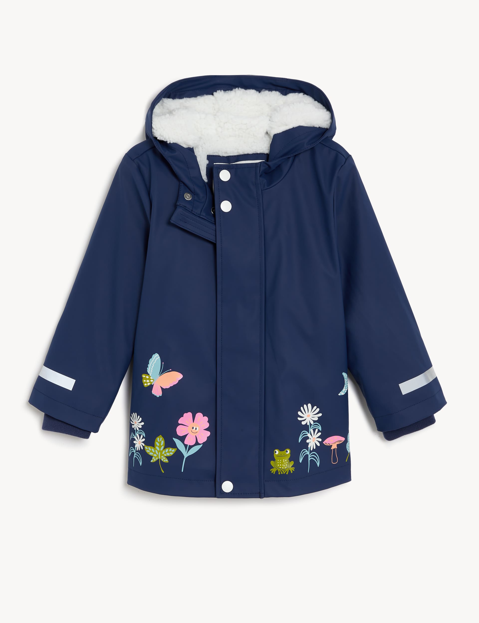 M&S Girls Stormwear Floral Hooded Fisherman Coat (2-8 Yrs) - 6-7 Y - Navy Mix, Navy Mix