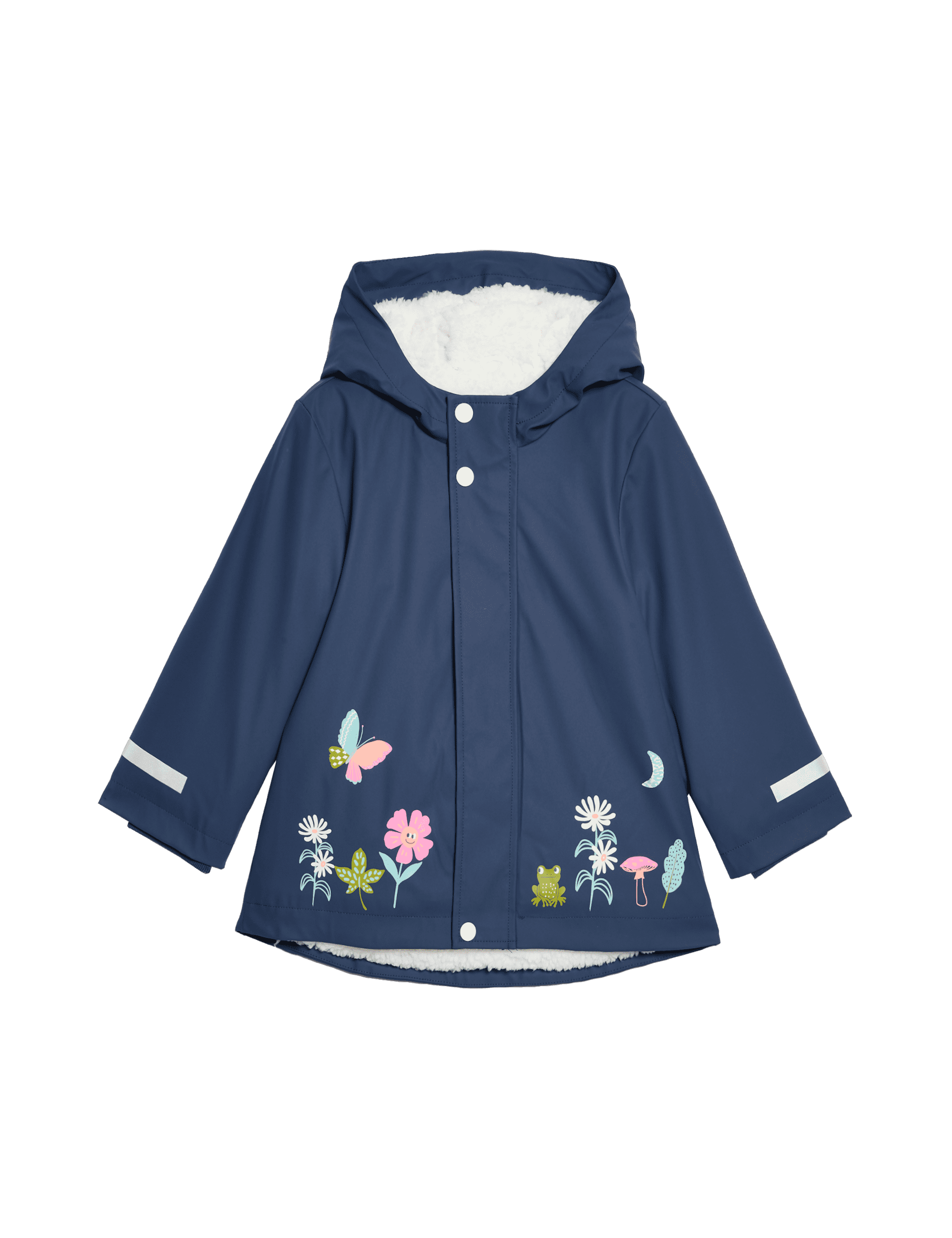 M&S Collection Girls Stormwear Floral Hooded Fisherman Coat (2-8 Yrs) - 6-7 Y - Navy Mix, Navy Mix