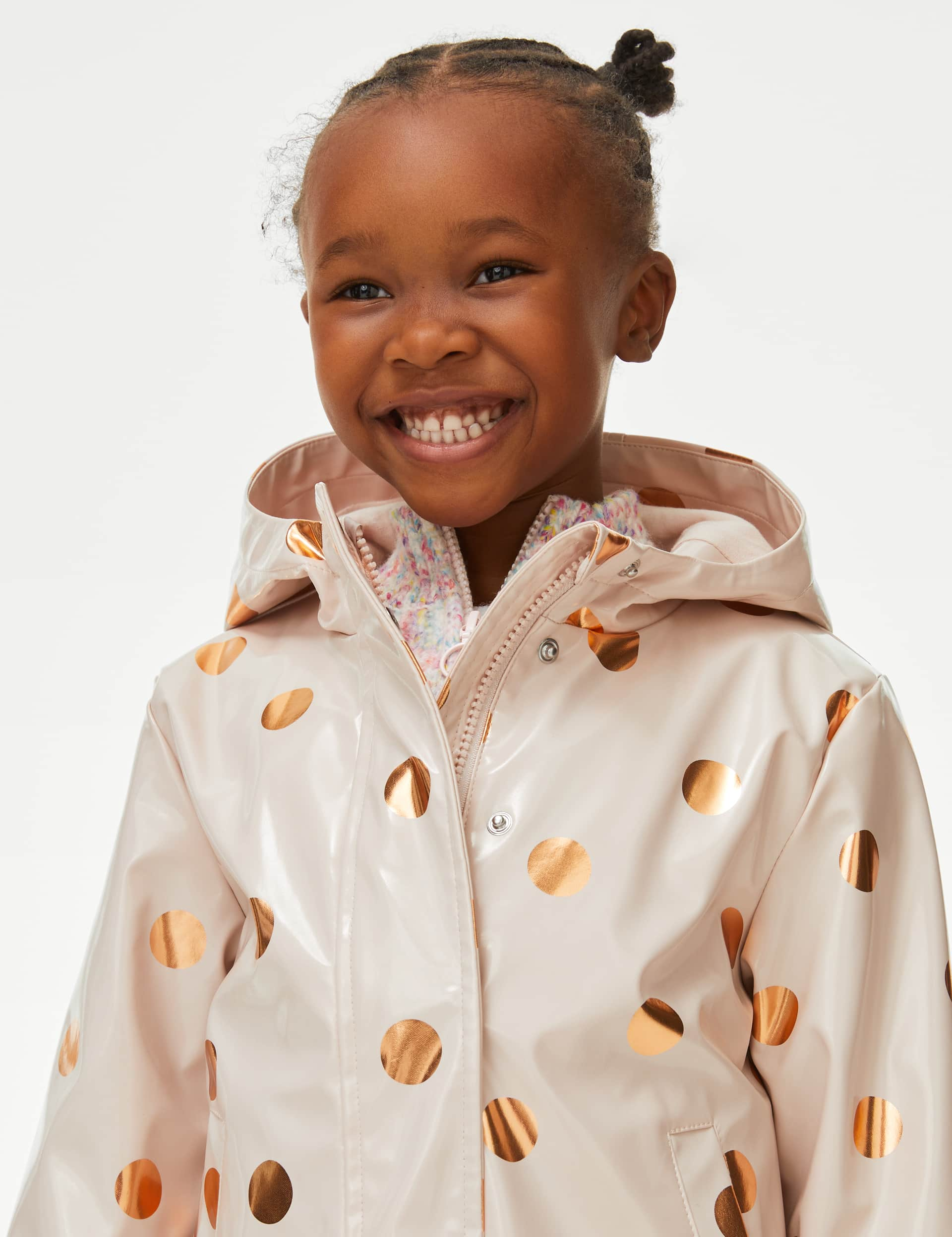 M&S Girls Hooded Spotted Fisherman Coat (2-8 Yrs) - 5-6 Y - Cream Mix, Cream Mix