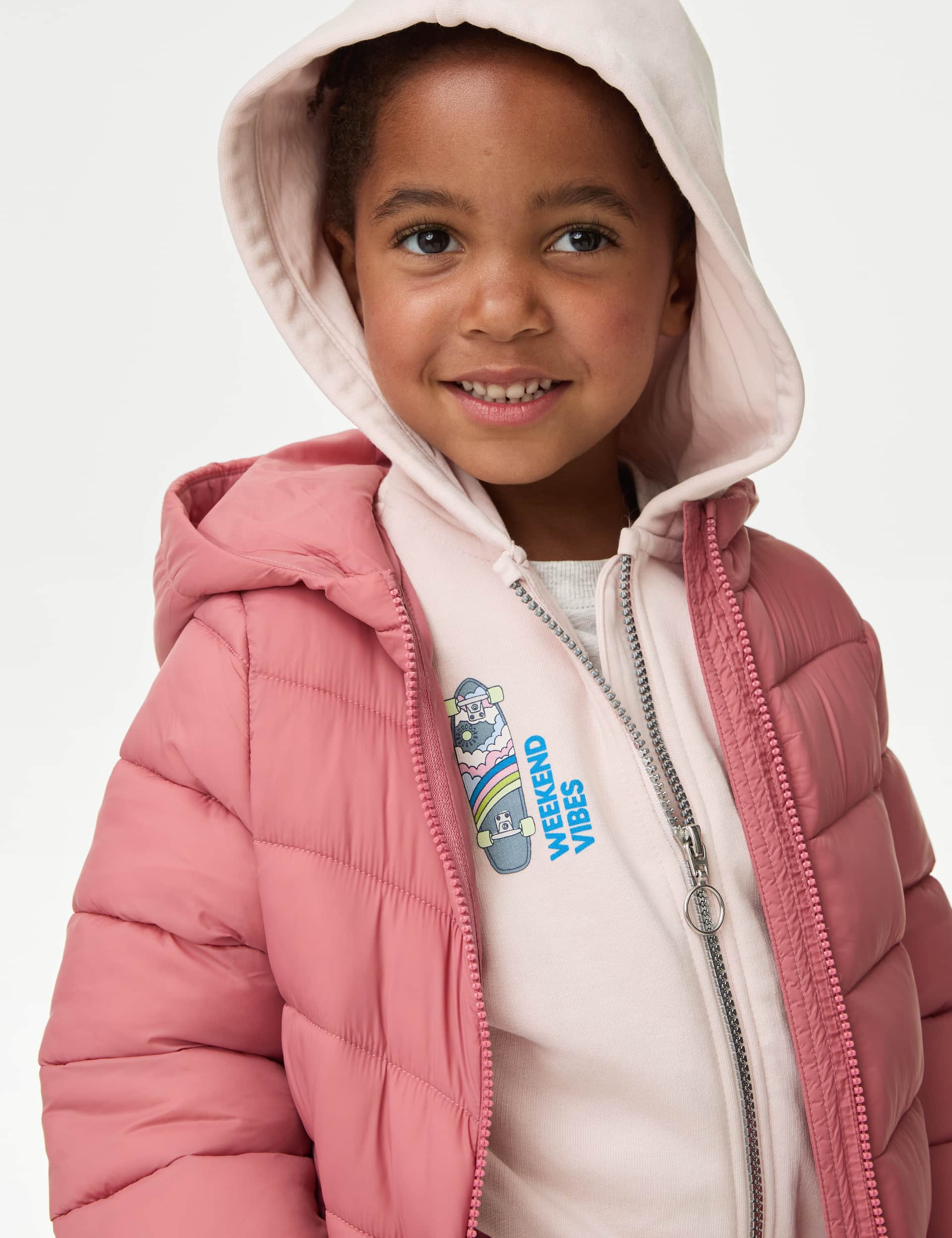 M&S Girls Lightweight Padded Jacket (2-8 Yrs) - 6-7 Y - Pink, Navy,Pink