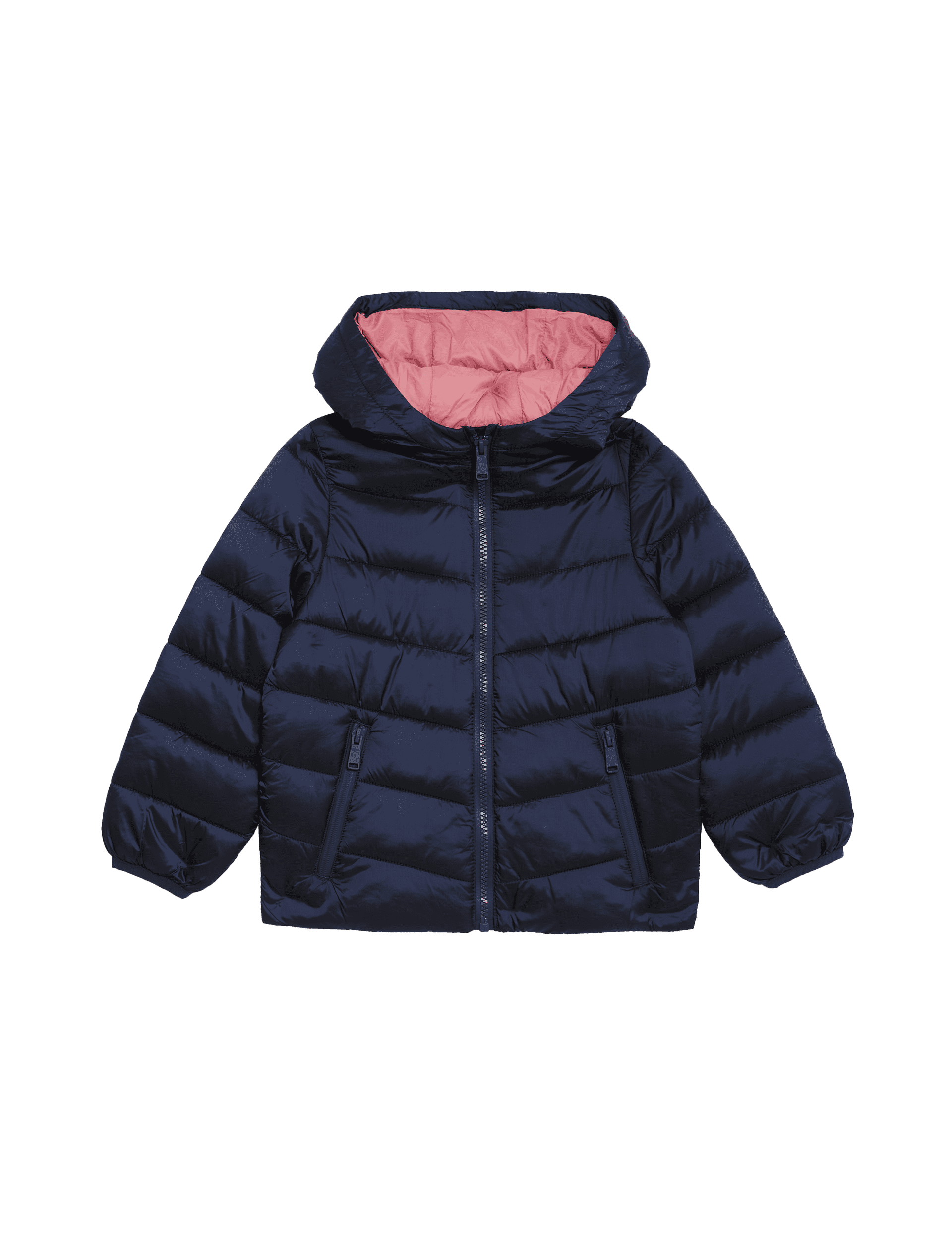 M&S Collection Girls Lightweight Padded Jacket (2-8 Yrs) - 6-7 Y - Navy, Pink,Navy