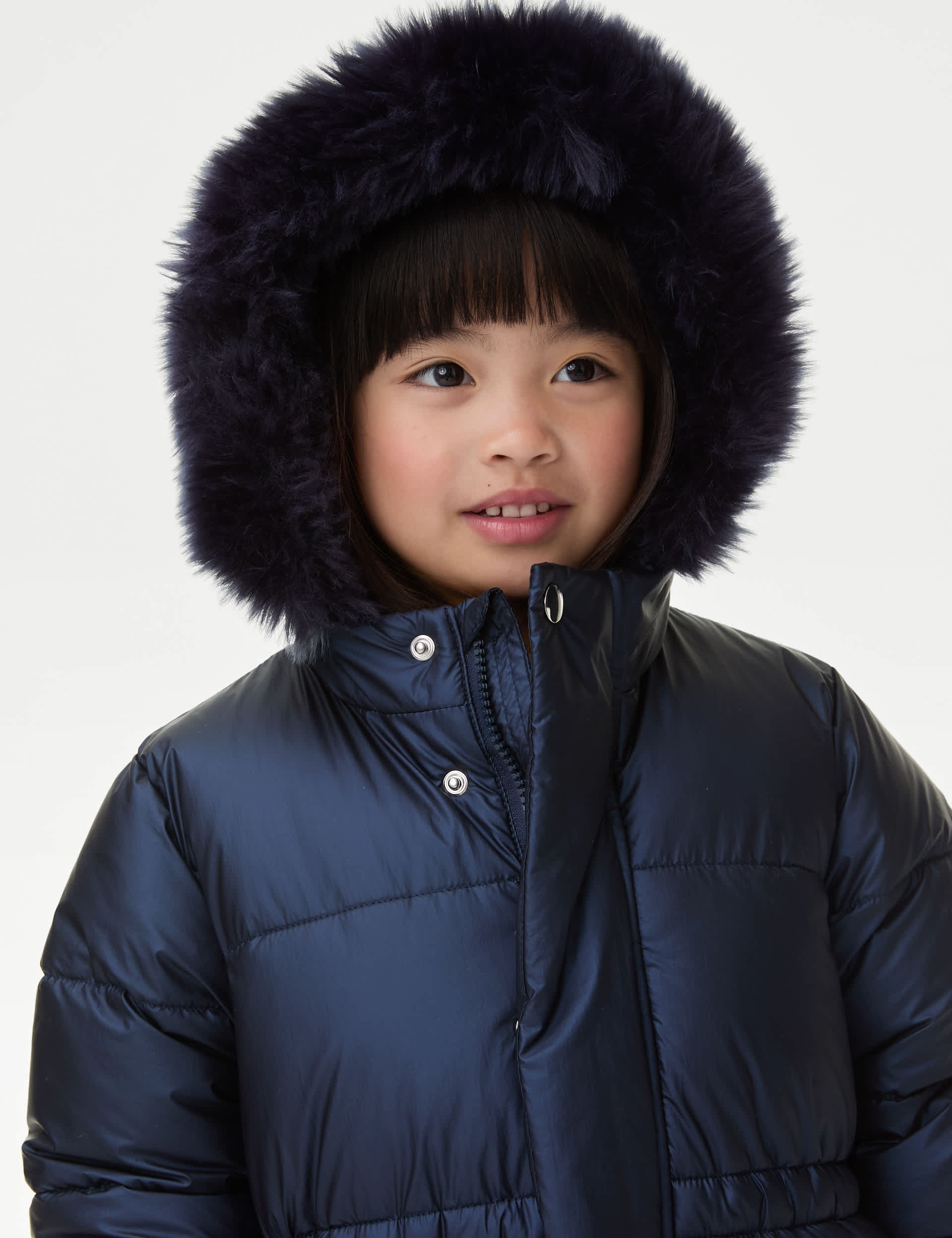 M&S Girls Metallic Borg Lined Parka (2-8 Yrs) - 6-7 Y - Navy, Cream,Lilac,Black,Navy